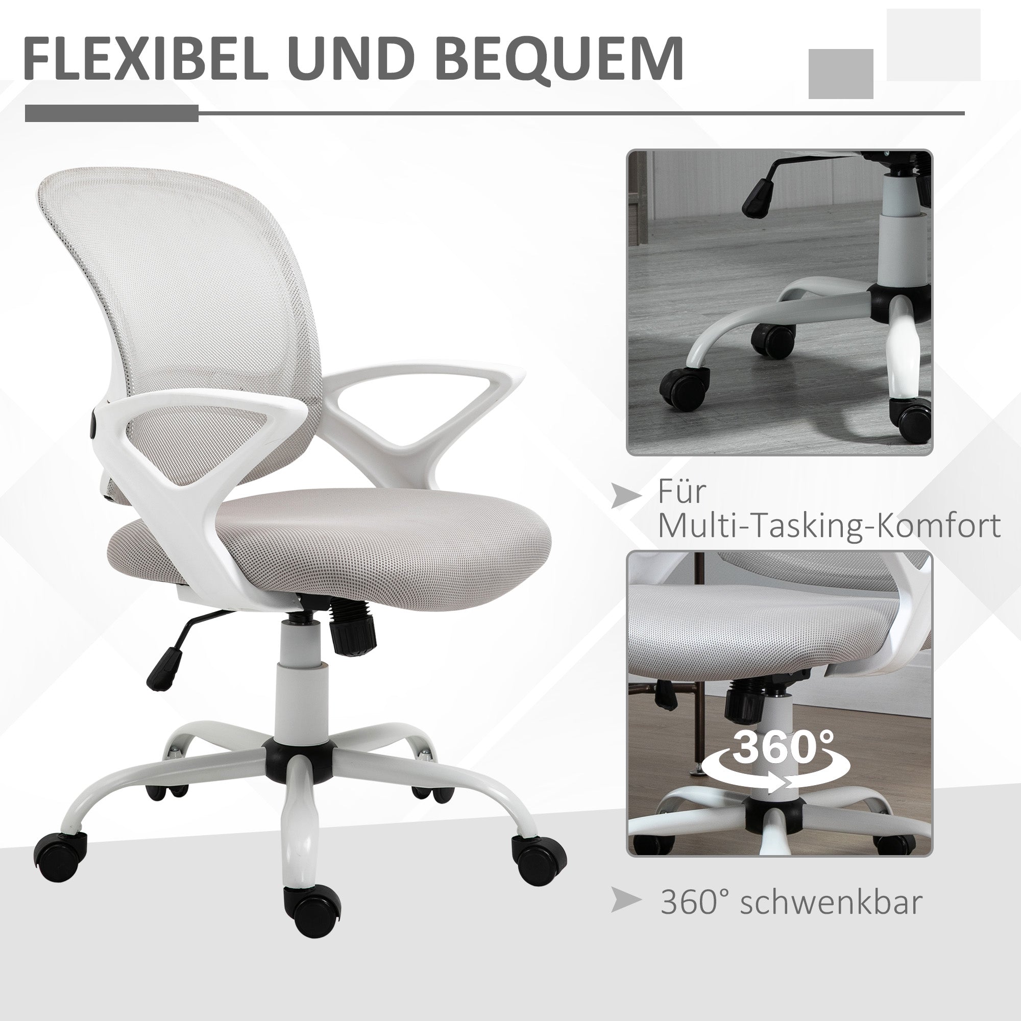 Office Chair Ergonomic Mesh Desk Chair, Adjustable Swivel Chair with Linen Look, Computer Chair for Office, Gray