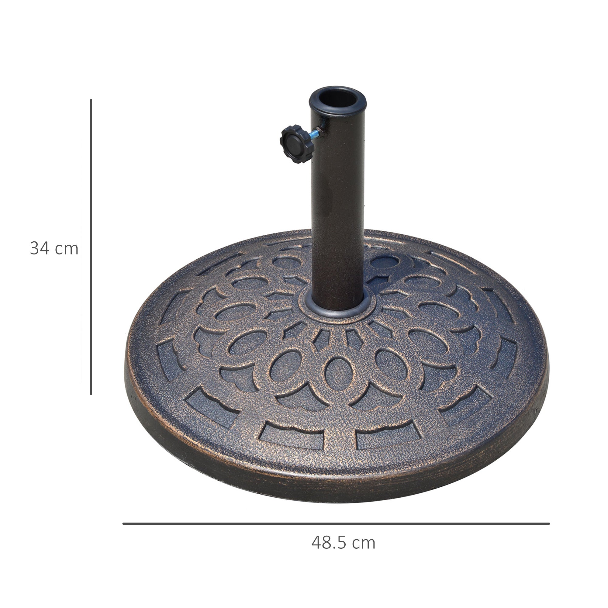 Resin Umbrella Stand 14kg Umbrella Base Handles, Round Umbrella Holder, Umbrella Weight for Umbrella 38mm/48mm Pole Diameter, for Balcony, Terrace, Garden, Bronze