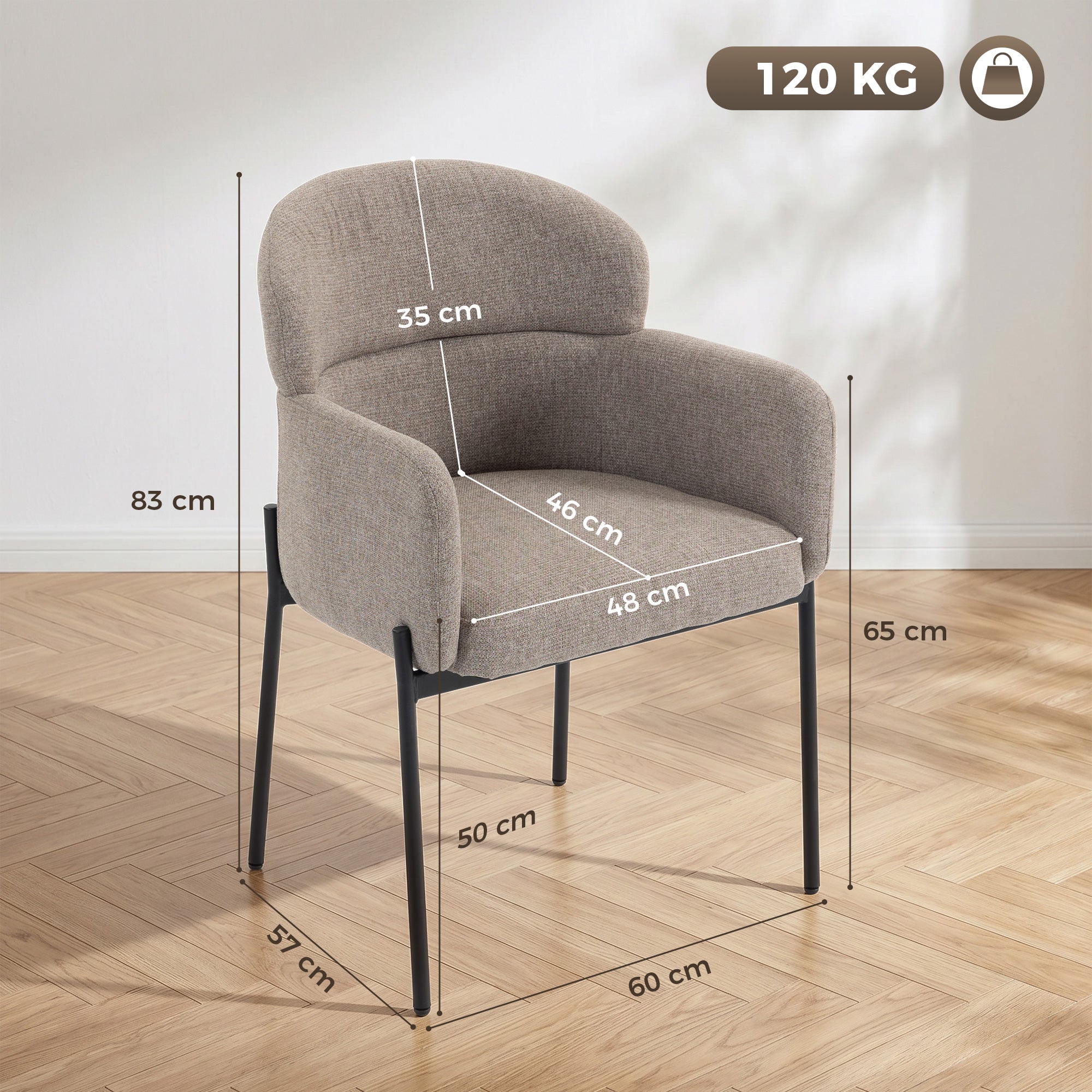 Chenille Accent Chair – Modern Upholstered Armchair with Metal Legs, Ergonomic Lounge Chair for Living Room & Bedroom, Light Brown