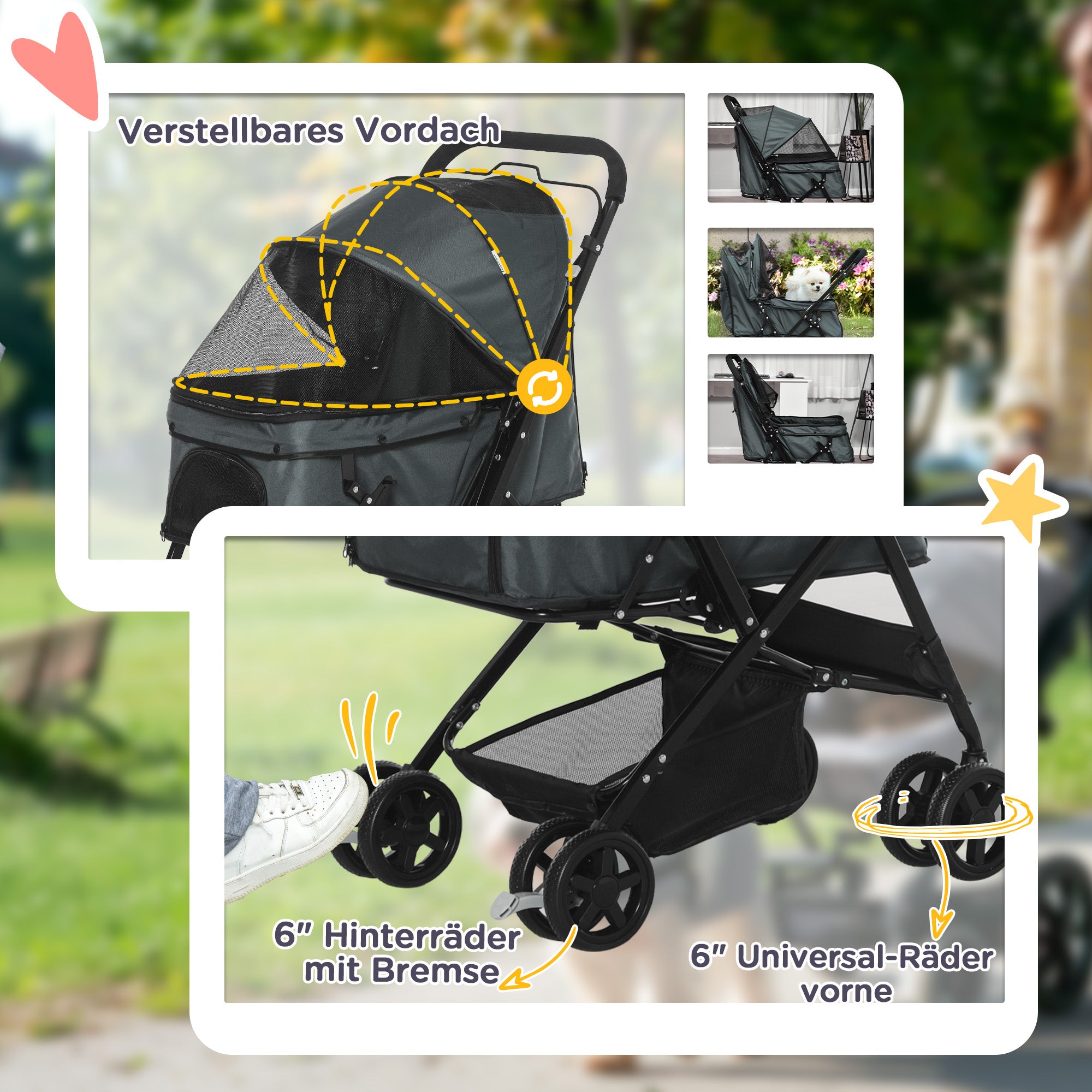 Pet Stroller Dog Buggy for Small Dogs and Cats Pet Carriage Pet Stroller Cat Buggy Oxford Dark Gray 76.5 x 52 x 95 cm
