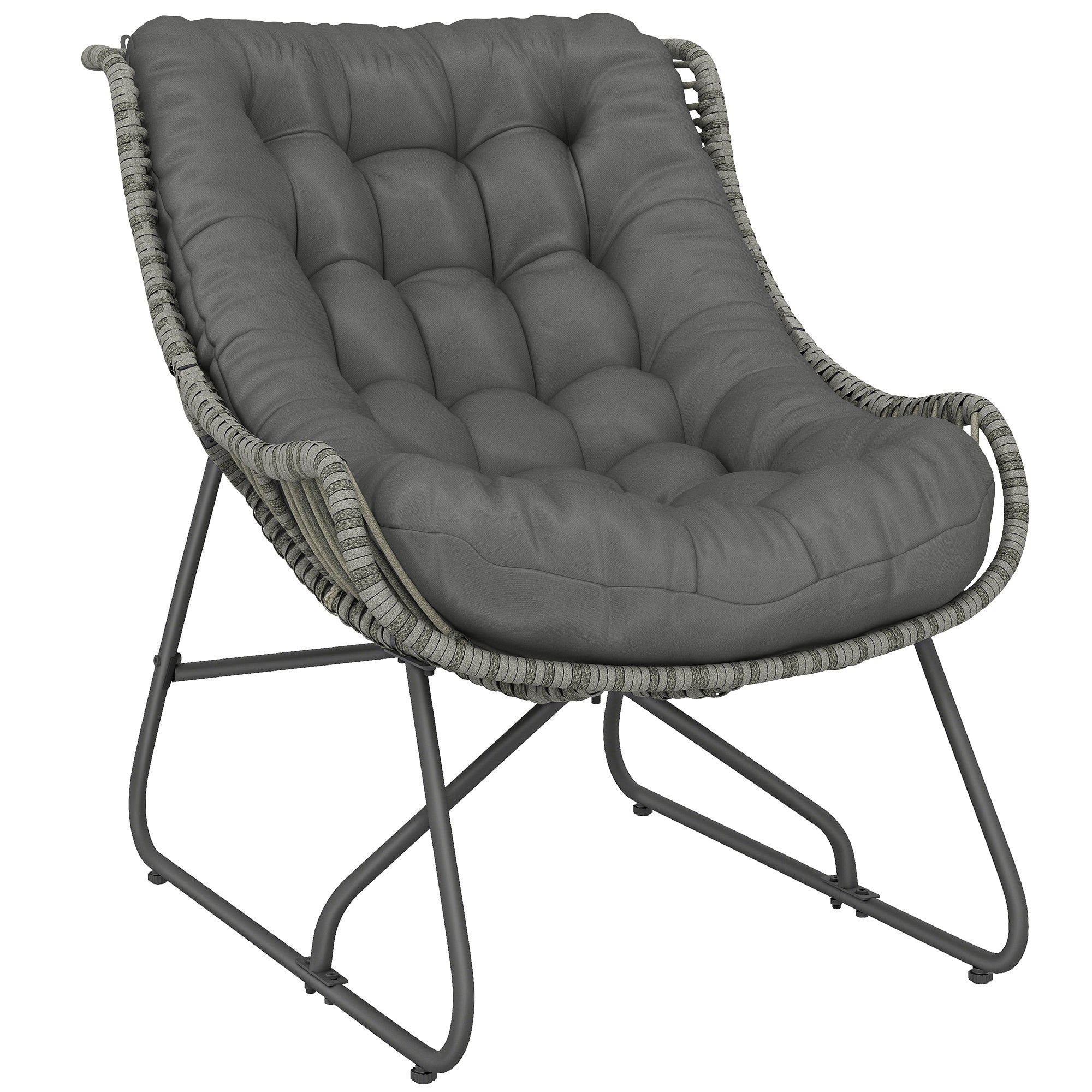 Rattan Armchair with Thick Cushion, Steel Frame Polyrattan Outdoor Armchair, Wicker Chair up to 265 lb, Garden Chair for Patio Balcony Terrace - Dark Gray