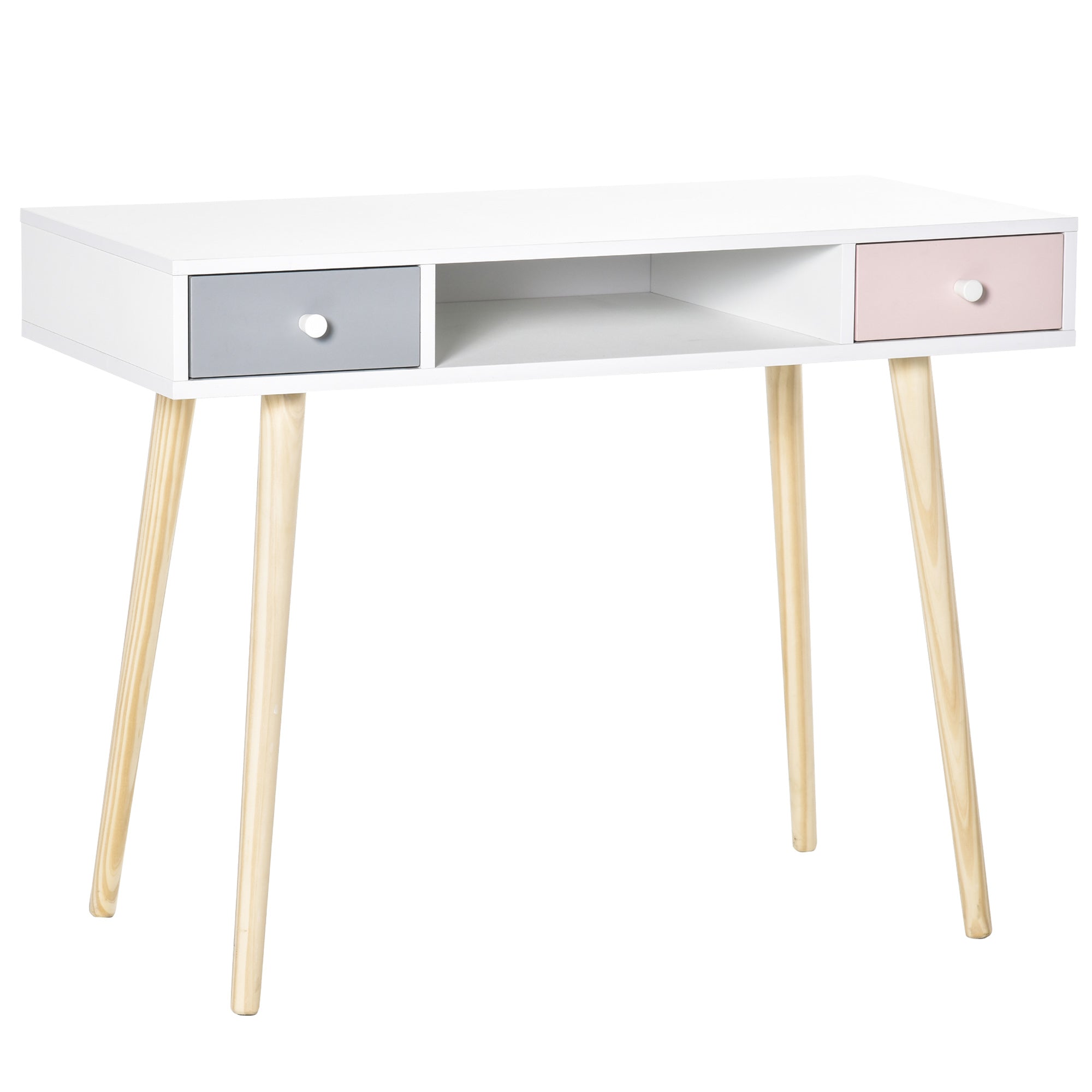 Children's Desk Console Table with 1 Open Compartment and 2 Drawers Nordic Style for Study Entry Bedroom 100x48x76.5 cm Multicolor