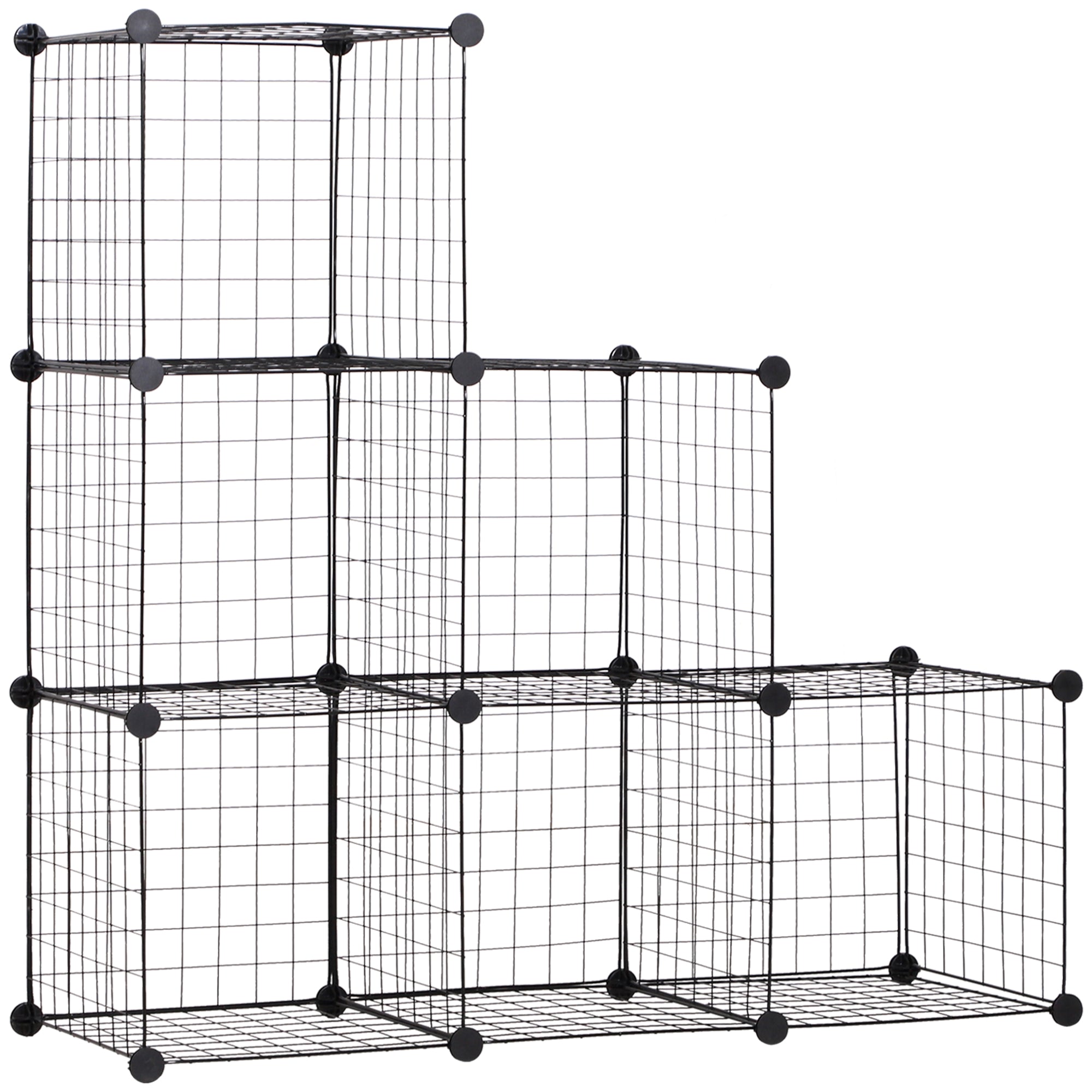Wire Cube Shelf, Shelving System with 6 Cubes, DIY Wire Grid Storage, Cube Shelving Unit for Living Room, Bedroom, Black, 109 x 37 x 109 cm