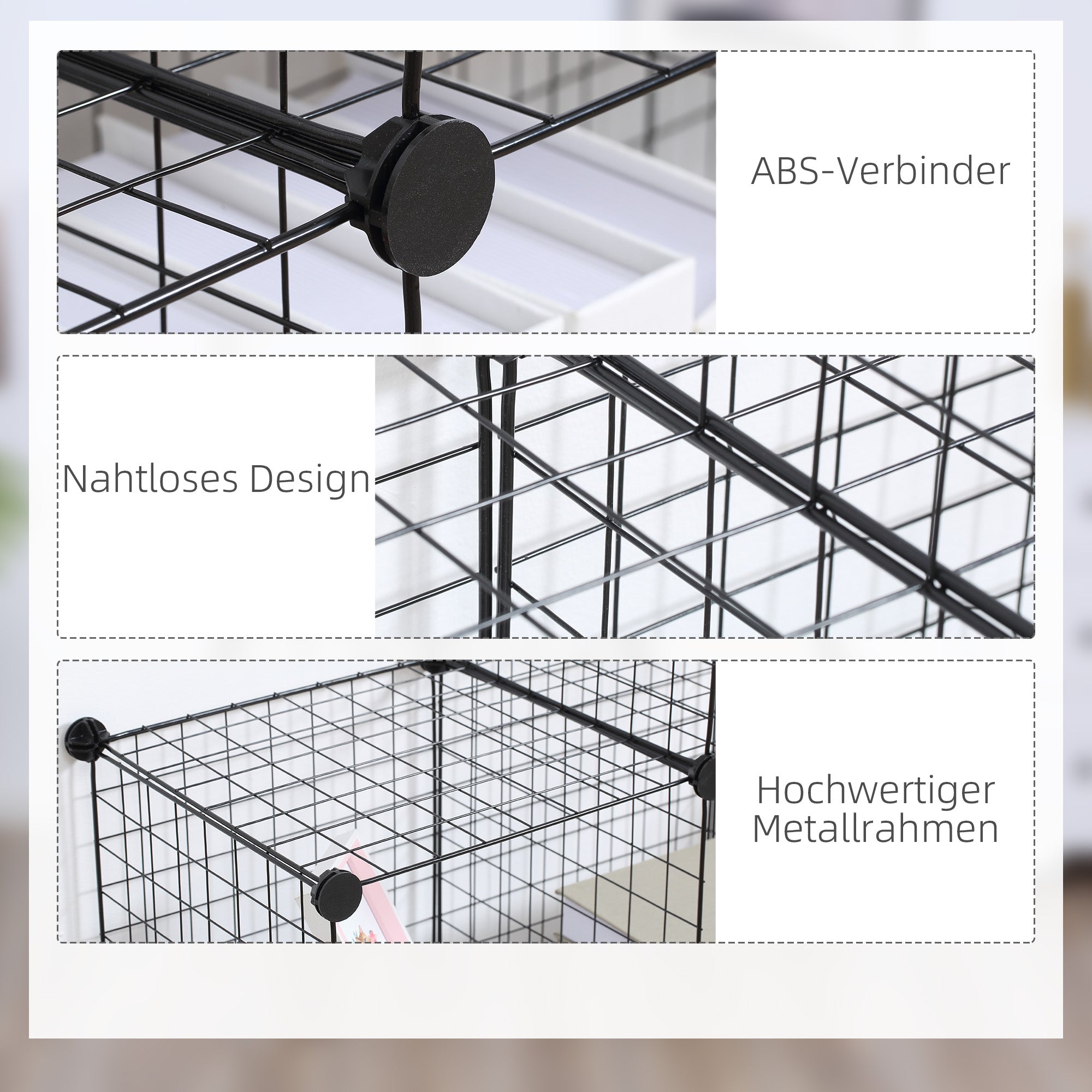 Wire Cube Shelf, Shelving System with 6 Cubes, DIY Wire Grid Storage, Cube Shelving Unit for Living Room, Bedroom, Black, 109 x 37 x 109 cm