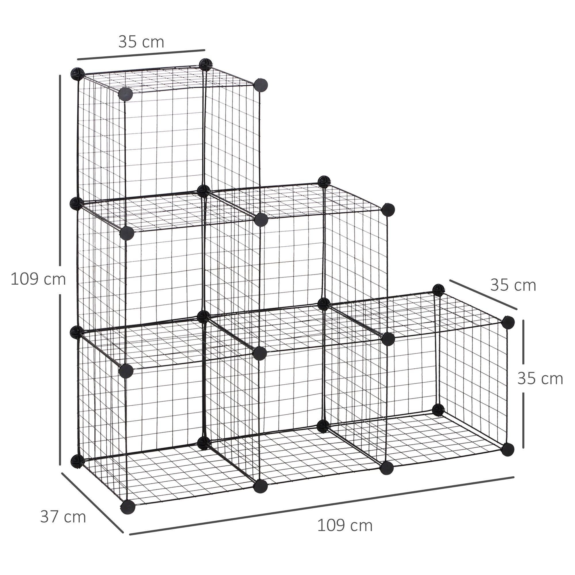 Wire Cube Shelf, Shelving System with 6 Cubes, DIY Wire Grid Storage, Cube Shelving Unit for Living Room, Bedroom, Black, 109 x 37 x 109 cm