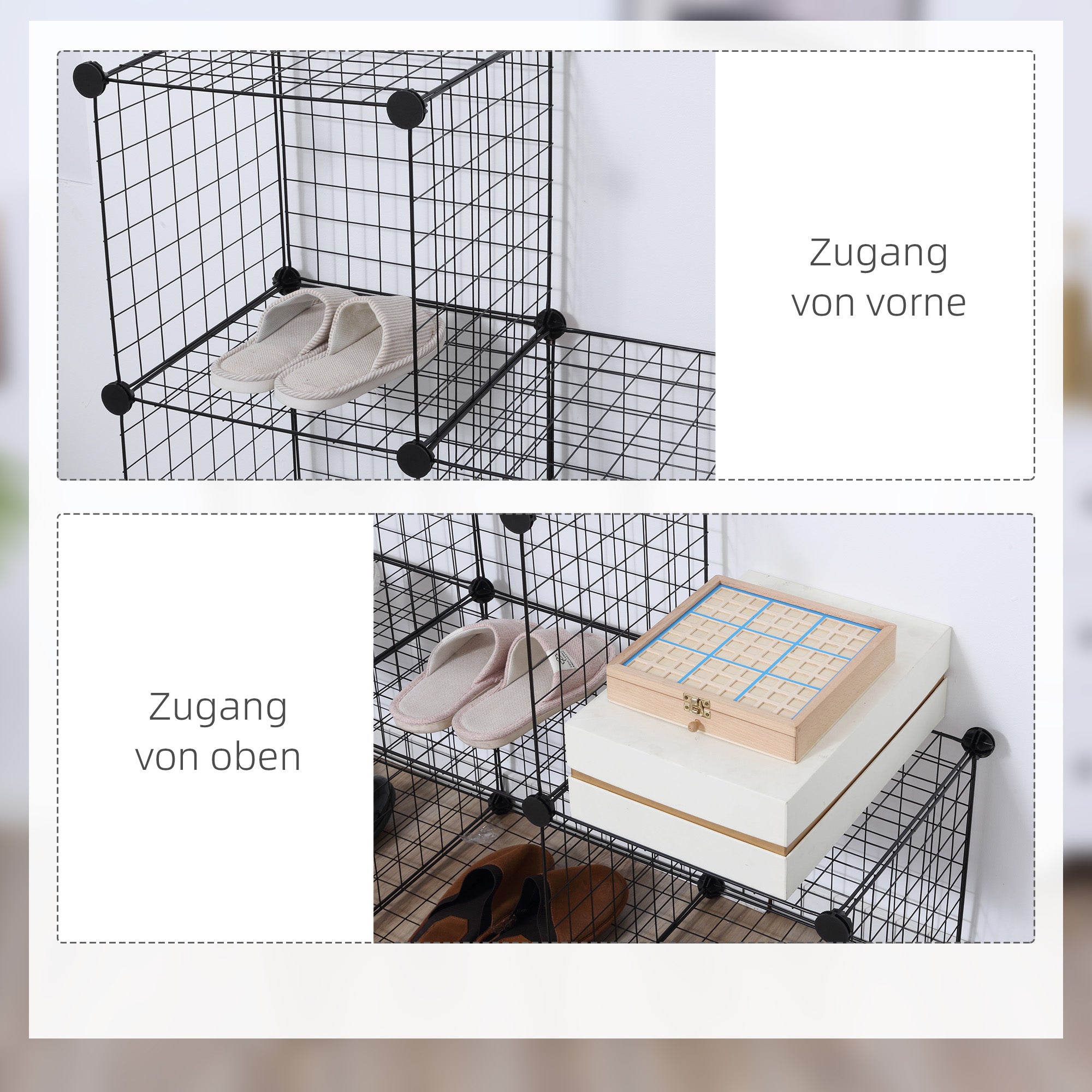 Wire Cube Shelf, Shelving System with 6 Cubes, DIY Wire Grid Storage, Cube Shelving Unit for Living Room, Bedroom, Black, 109 x 37 x 109 cm