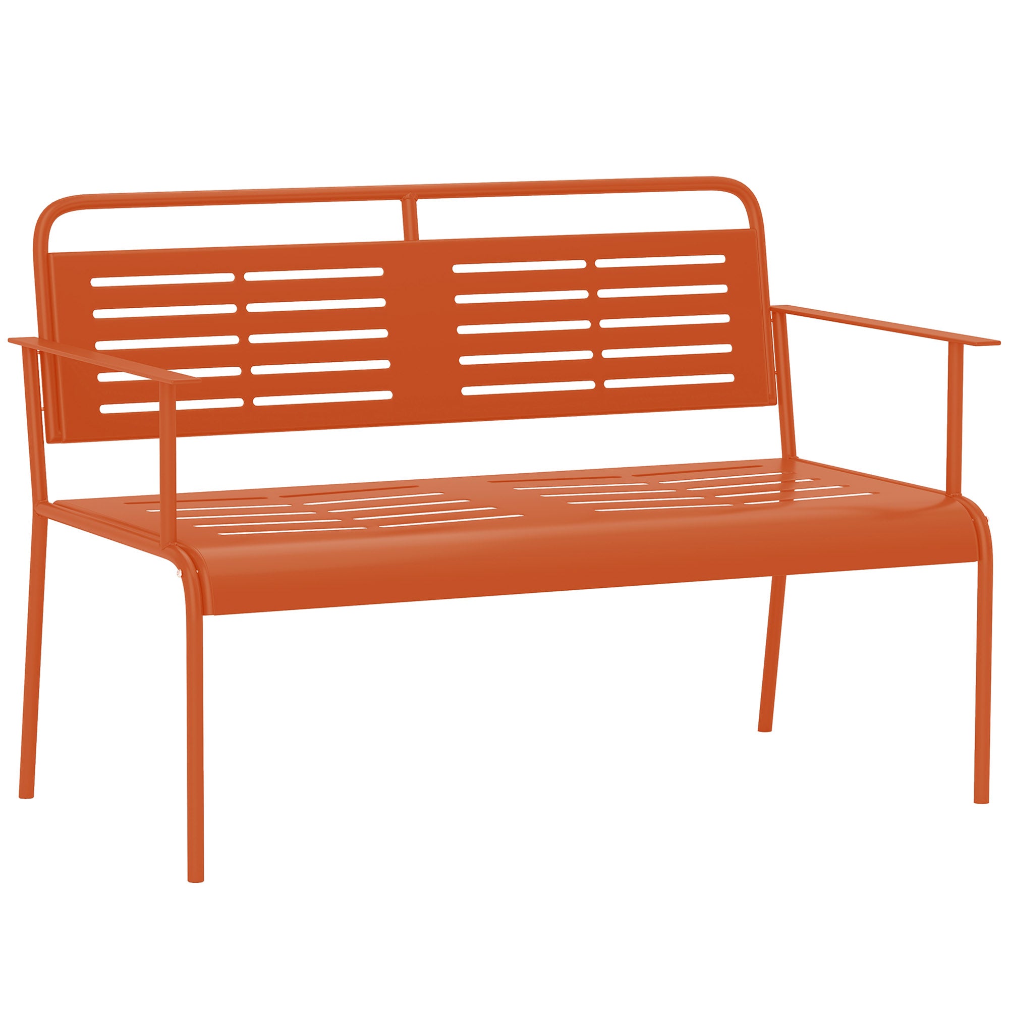 2-Seater Garden Bench Outdoor Steel Bench with Armrests and Backrest for Balcony Terrace Patio Veranda Lawn, 121 x 64 x 84 cm, Red