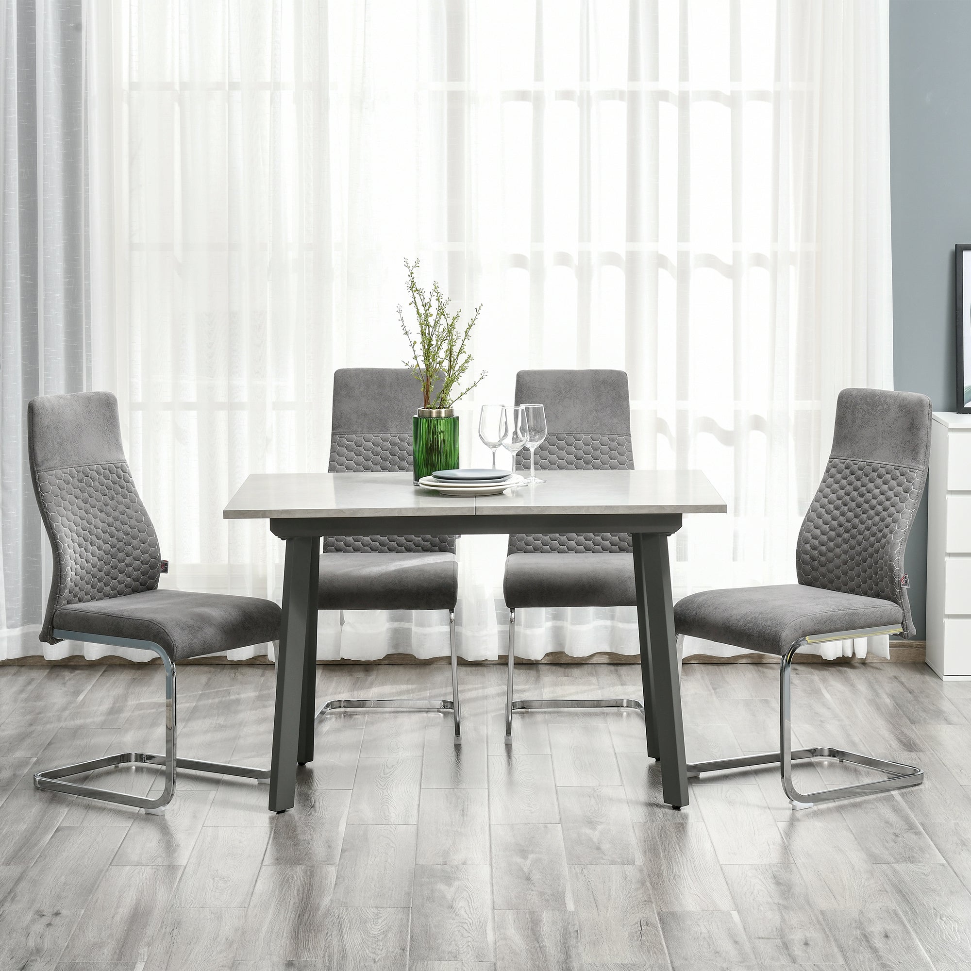 Set of 4 Dining Chairs Kitchen Chair with Backrest Cantilever Swing Chair Seat for Kitchen Living Room Steel Grey 45 x 61 x 98 cm