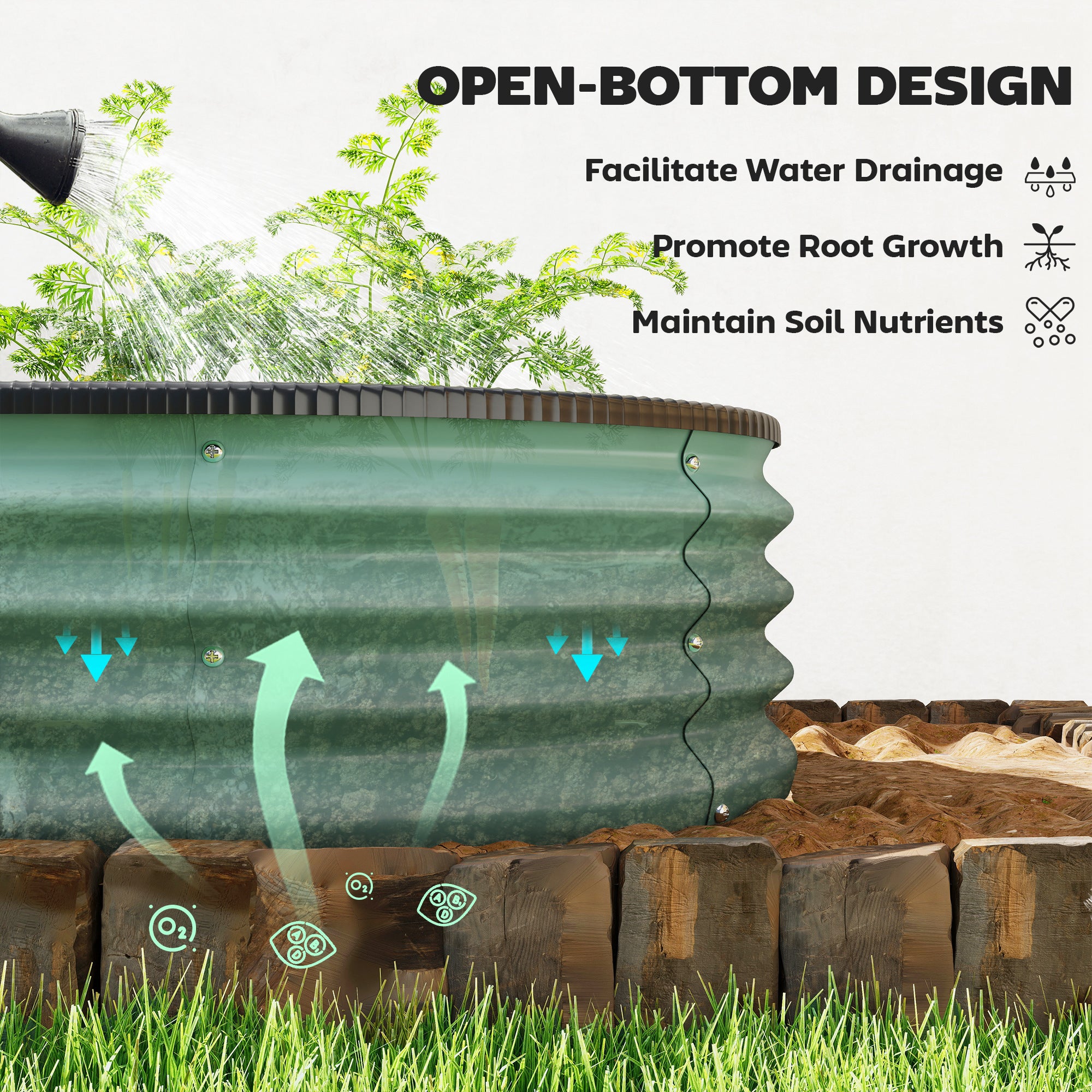 Set of 2 Galvanized Steel Raised Garden Beds, Modular Outdoor Planter, 135 x 90 x 30 cm (53.1 x 35.4 x 11.8 in), Green