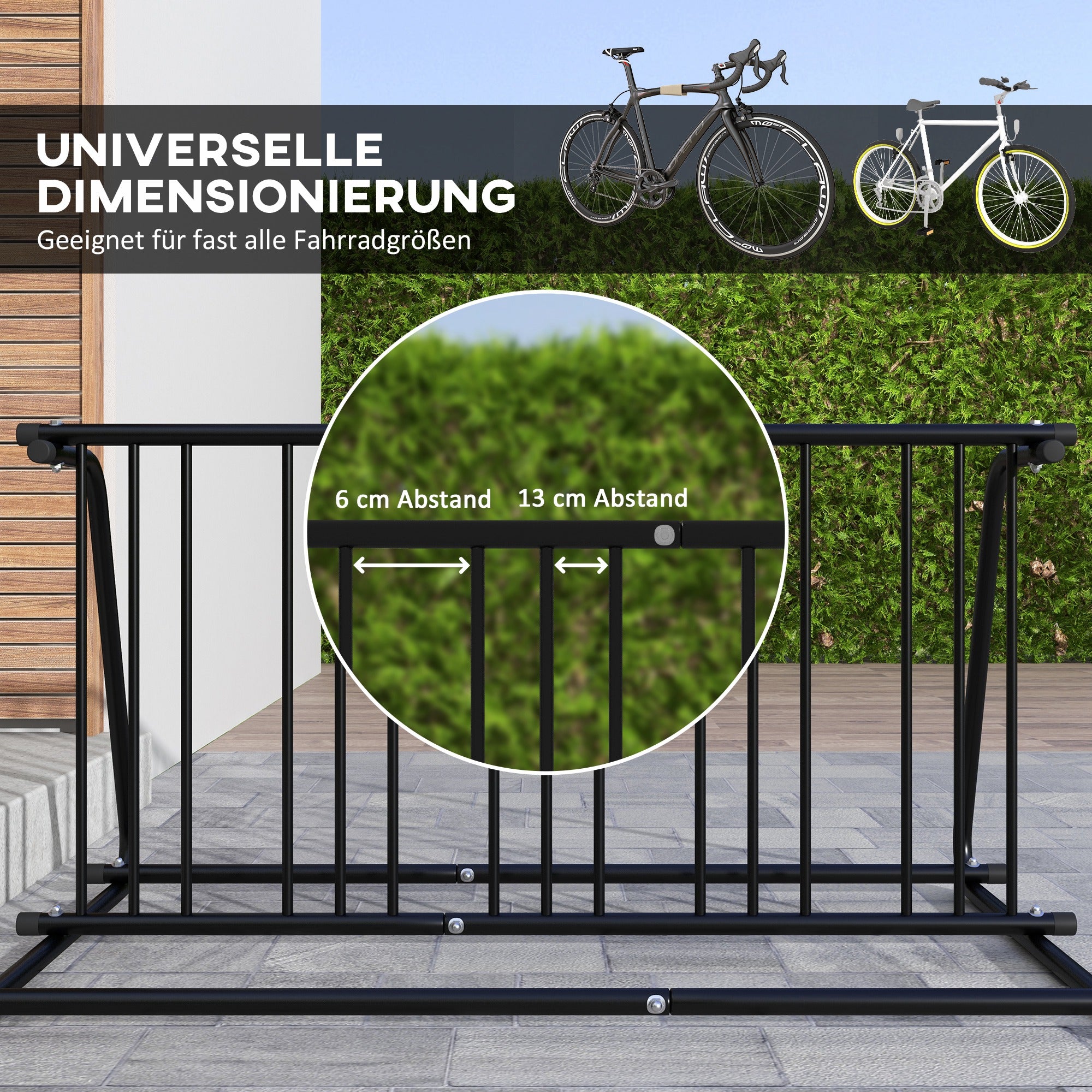 Bike Stand Bicycle Rack Multi Bike Rack Display Stand Bike Stand weatherproof up to 6 bikes on both sides 155 x 100 x 75 cm, Steel Black