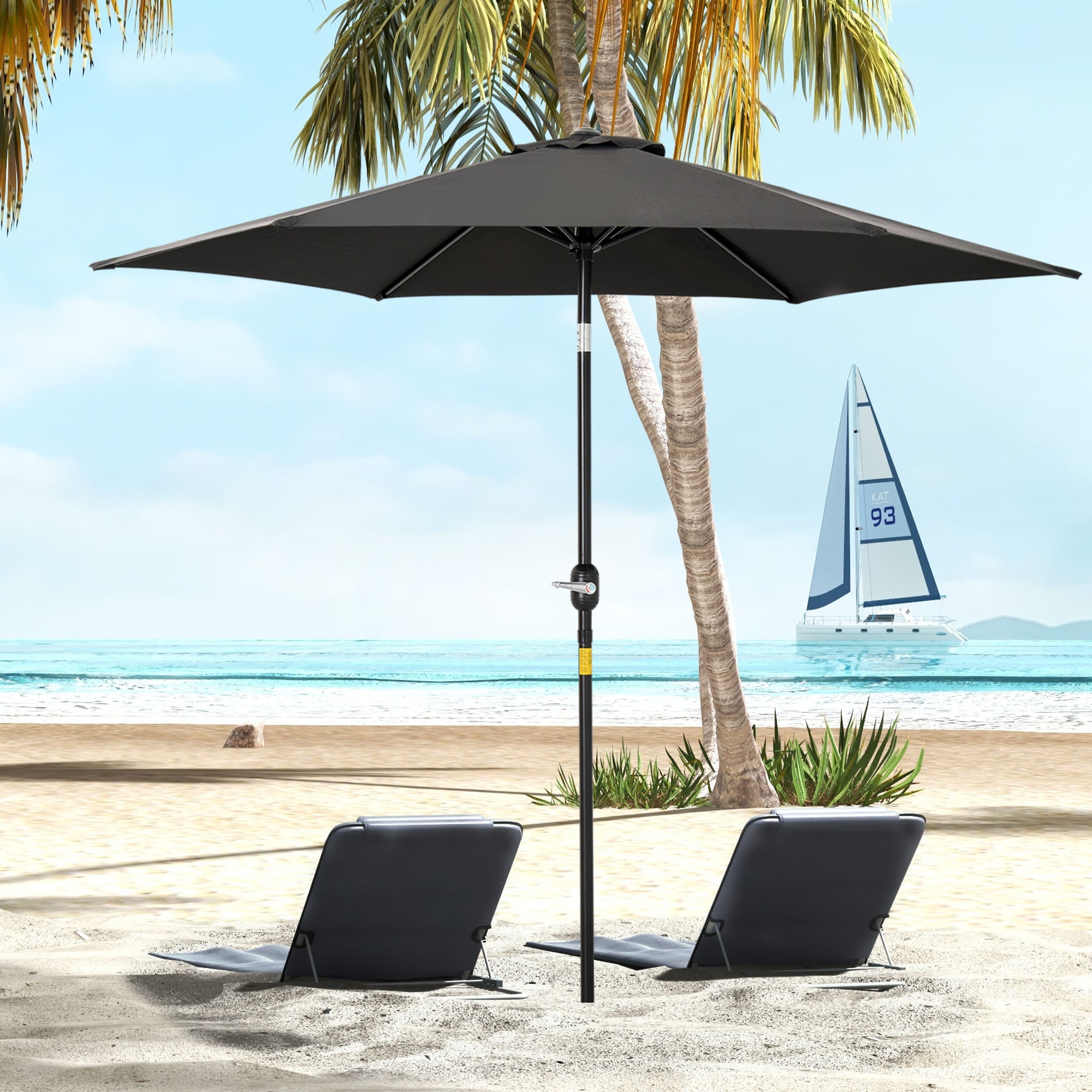 Straight tilting garden balcony terrace parasol with crank polyester waterproof high density 180 g/m² fabric Ø2.6 x 2.35H m black aluminum