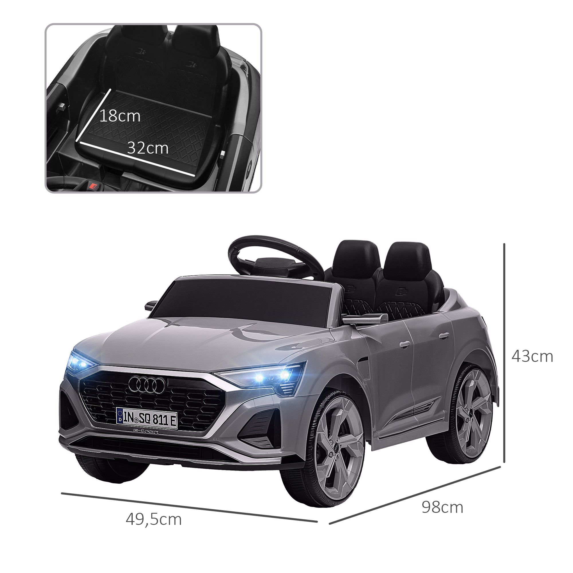 Audi Q8 etron sportback Electric Car for Kids 3+ Years Electric Child's Car with 12V Battery Remote Control Spring Suspension Wheels Bright Headlights Horn and Music Gray