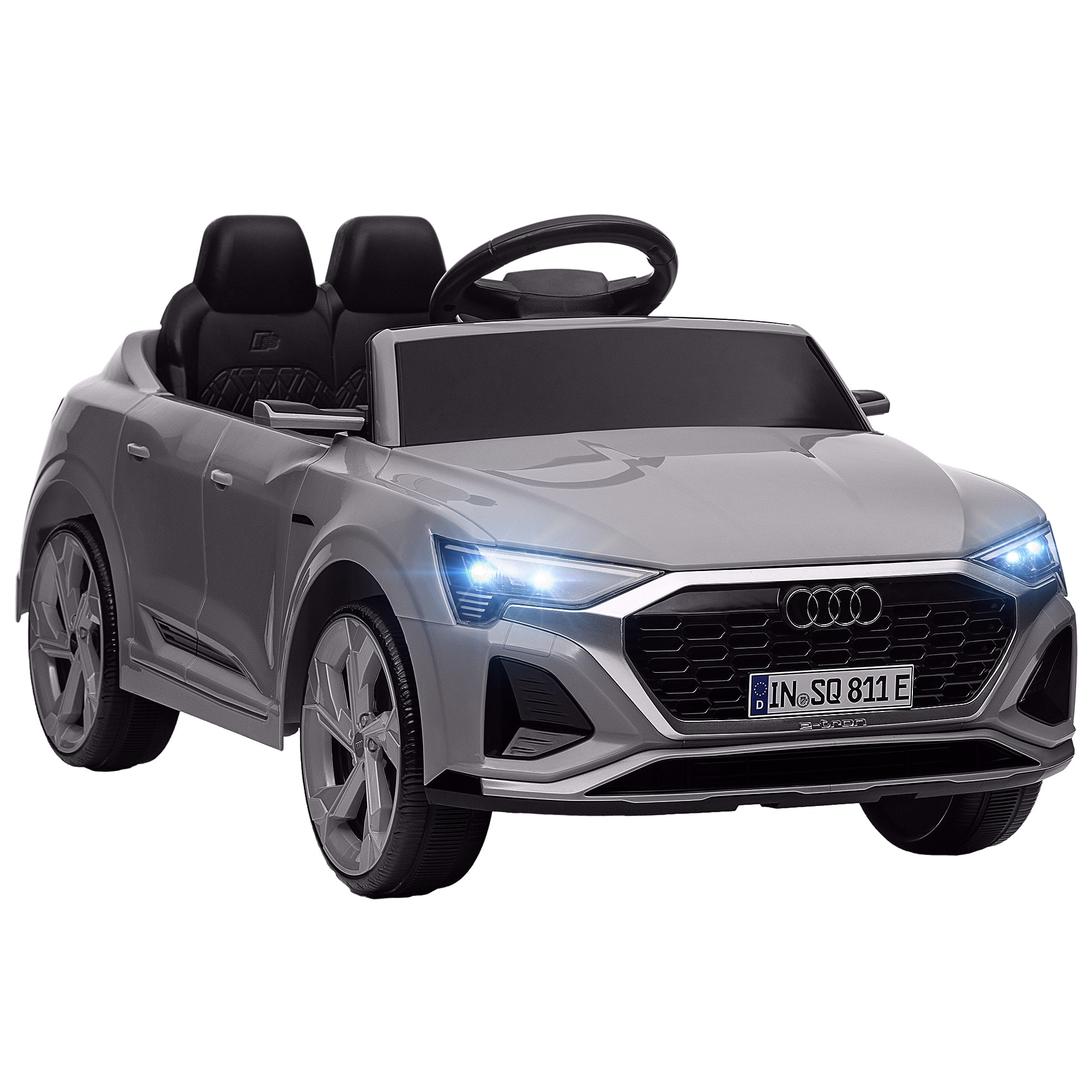 Audi Q8 etron sportback Electric Car for Kids 3+ Years Electric Child's Car with 12V Battery Remote Control Spring Suspension Wheels Bright Headlights Horn and Music Gray