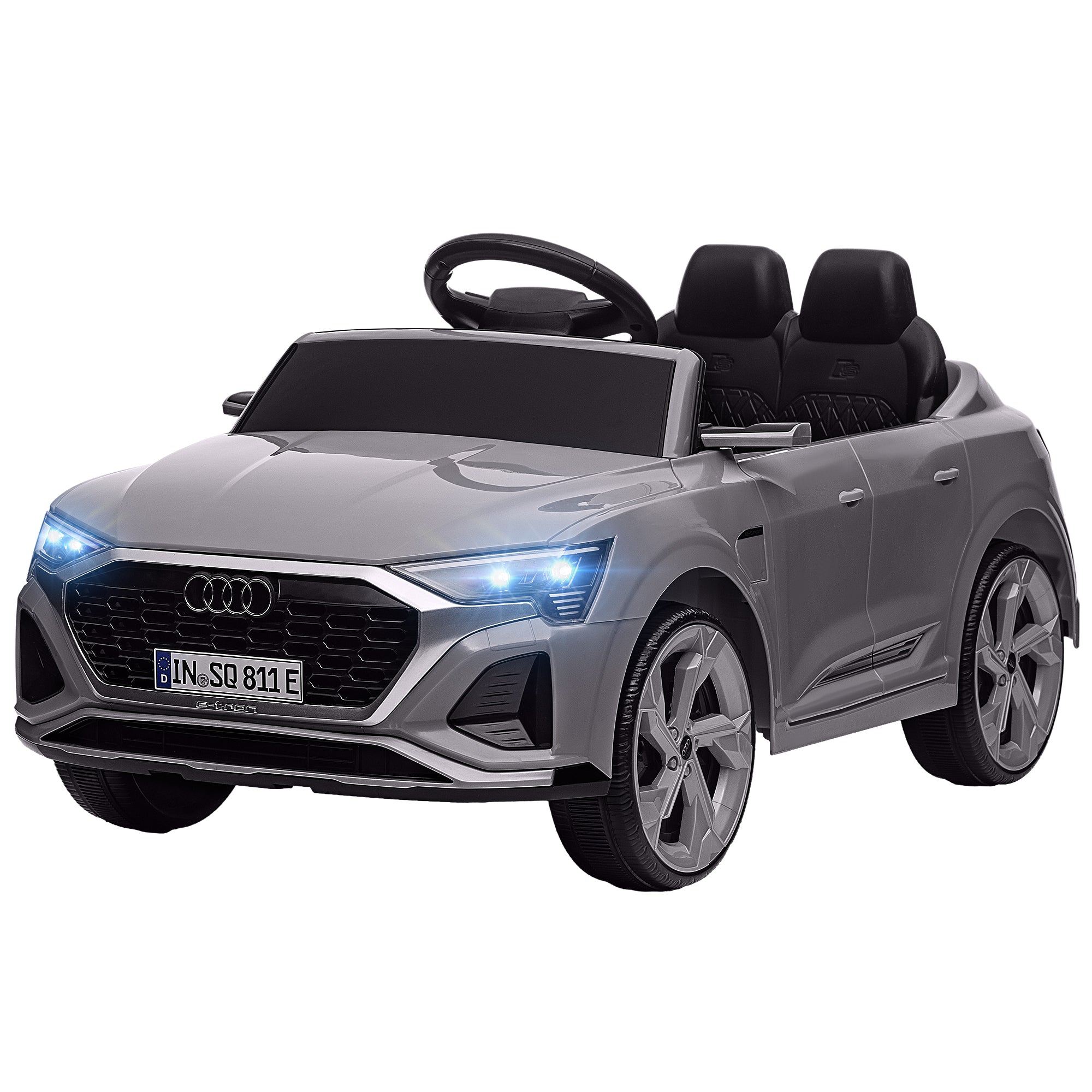 Audi Q8 etron sportback Electric Car for Kids 3+ Years Electric Child's Car with 12V Battery Remote Control Spring Suspension Wheels Bright Headlights Horn and Music Gray