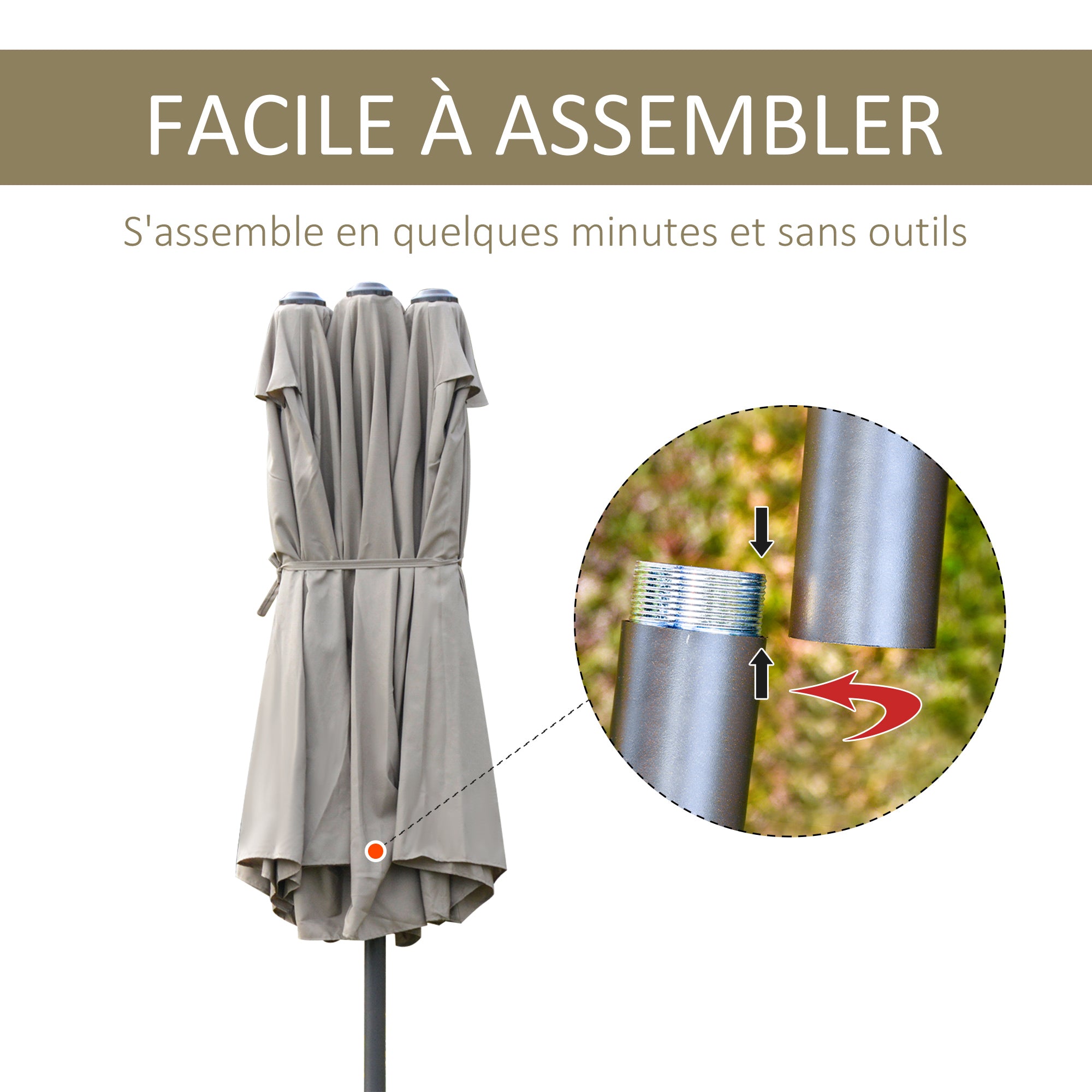 XXL Garden Parasol with Cross Base Large Size 4.6L x 2.7W x 2.4H m Crank Opening Closing Steel High Density Polyester Coffee
