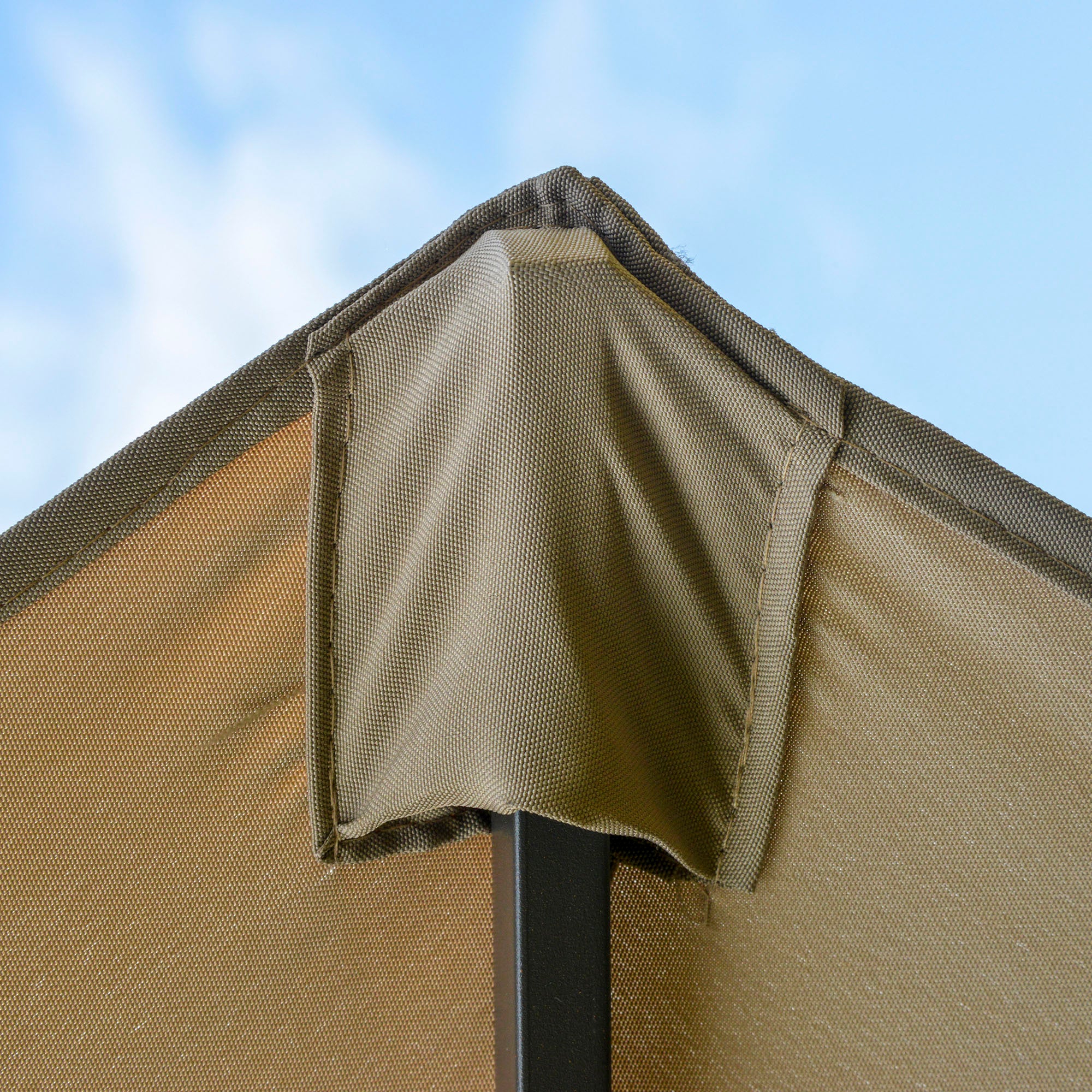 XXL Garden Parasol with Cross Base Large Size 4.6L x 2.7W x 2.4H m Crank Opening Closing Steel High Density Polyester Coffee