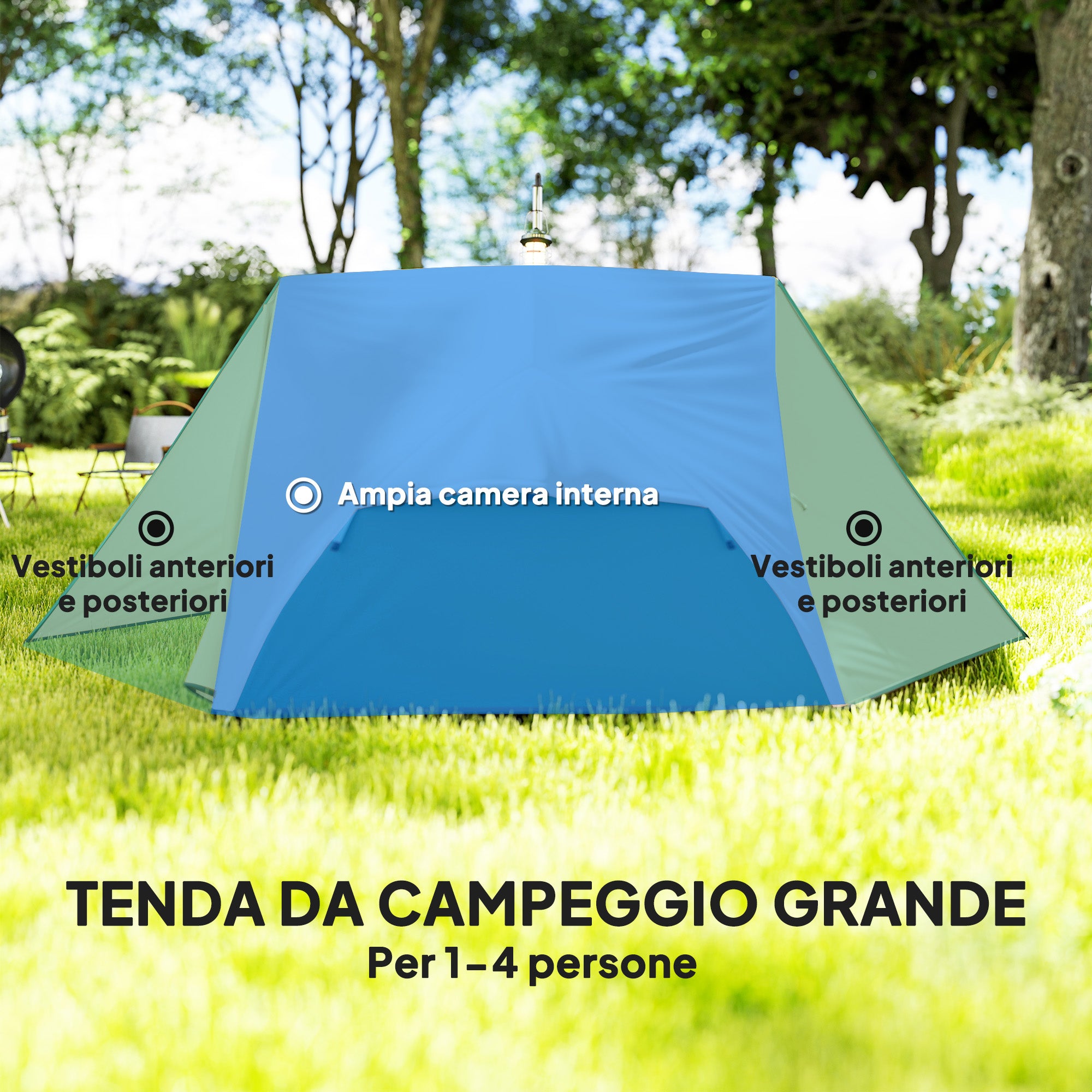 2-Person Camping Tent with 2 Vestibules, Waterproof Dome Tent with 2 Doors, 2 Mesh Windows, Internal Pockets, and Carry Bag for Trekking, 280x225x110 cm, Beige