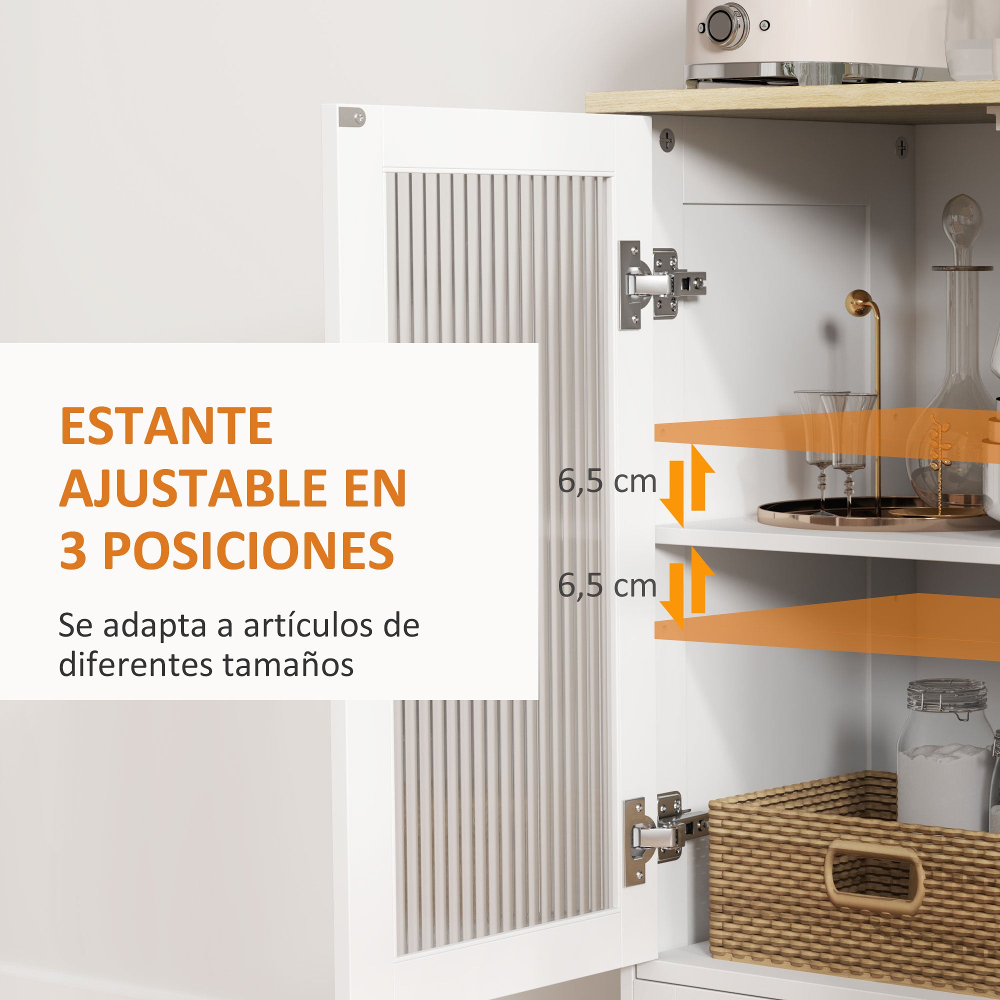 Glass Door 2-Door Sideboard with Drawer and Adjustable Shelf Kitchen Bedroom Living Room 68x35x85 cm White and Oak