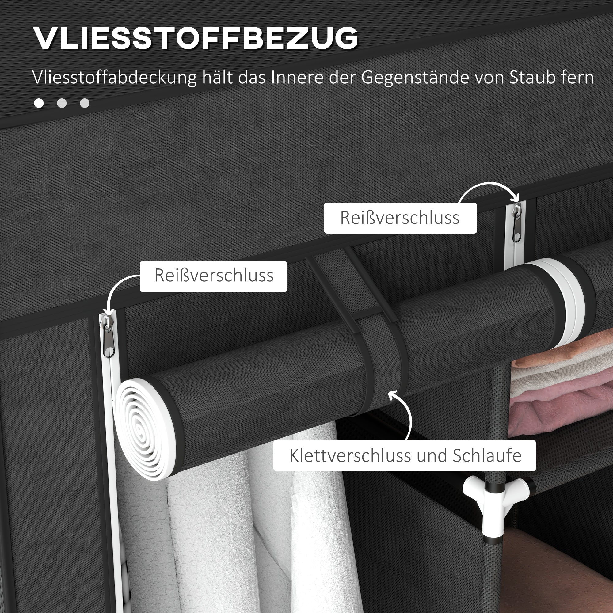 Fabric Wardrobe, Clothes Closet with Hanging Rod, 8 Shelves, Foldable Closet, Folding Wardrobe for Bedroom, Hallway, Non-Woven Fabric, Black, 125 x 43 x 162.5 cm