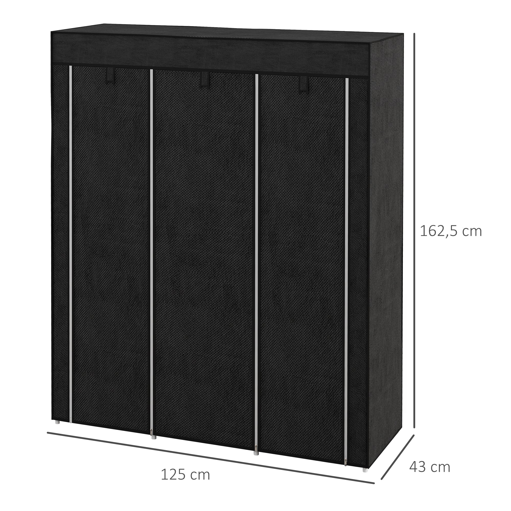 Fabric Wardrobe, Clothes Closet with Hanging Rod, 8 Shelves, Foldable Closet, Folding Wardrobe for Bedroom, Hallway, Non-Woven Fabric, Black, 125 x 43 x 162.5 cm