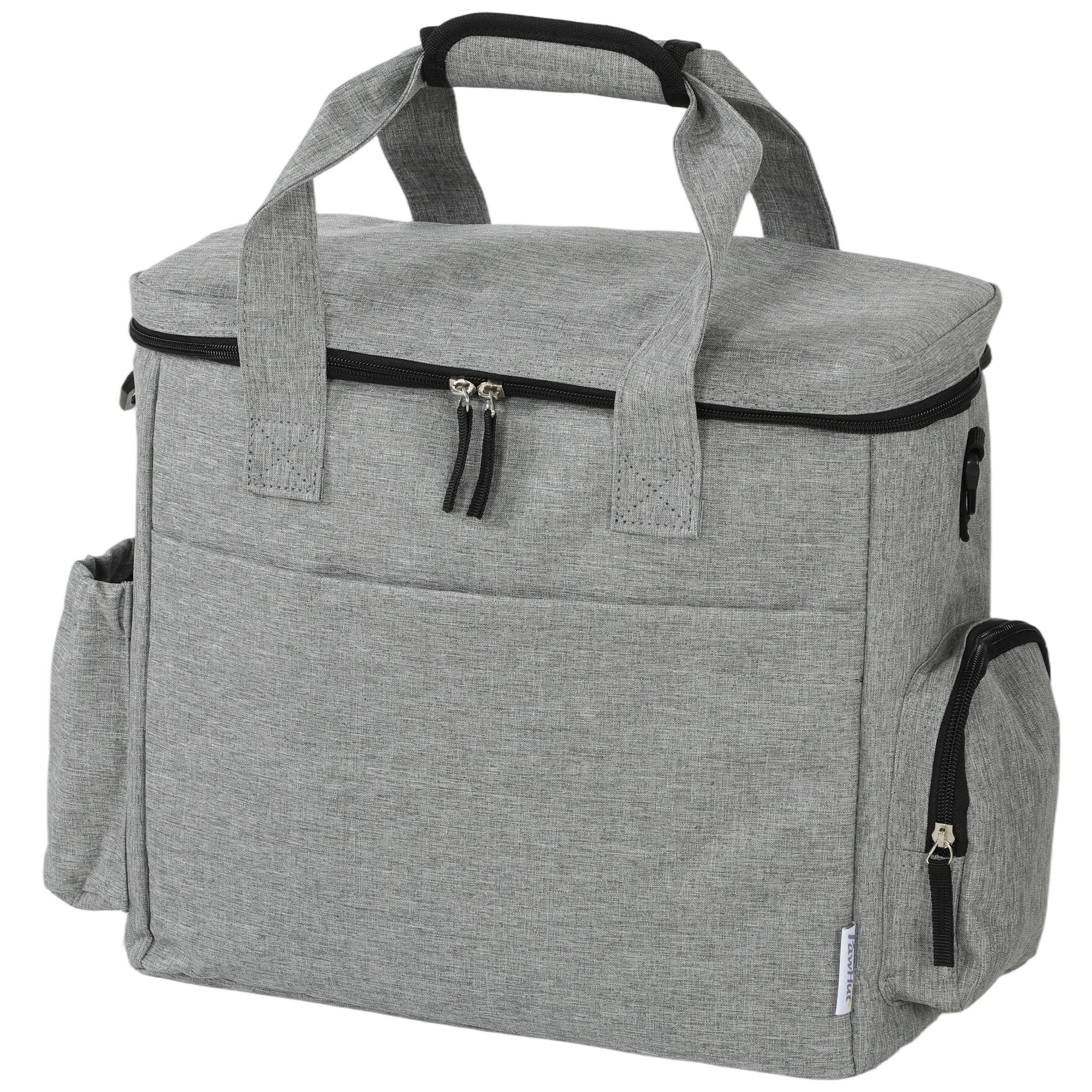 Dog Travel Treat Bag with 2 Insulated Food Containers & Collapsible Silicone Bowl, Pockets, Adjustable Divider — Portable Durable Light Gray