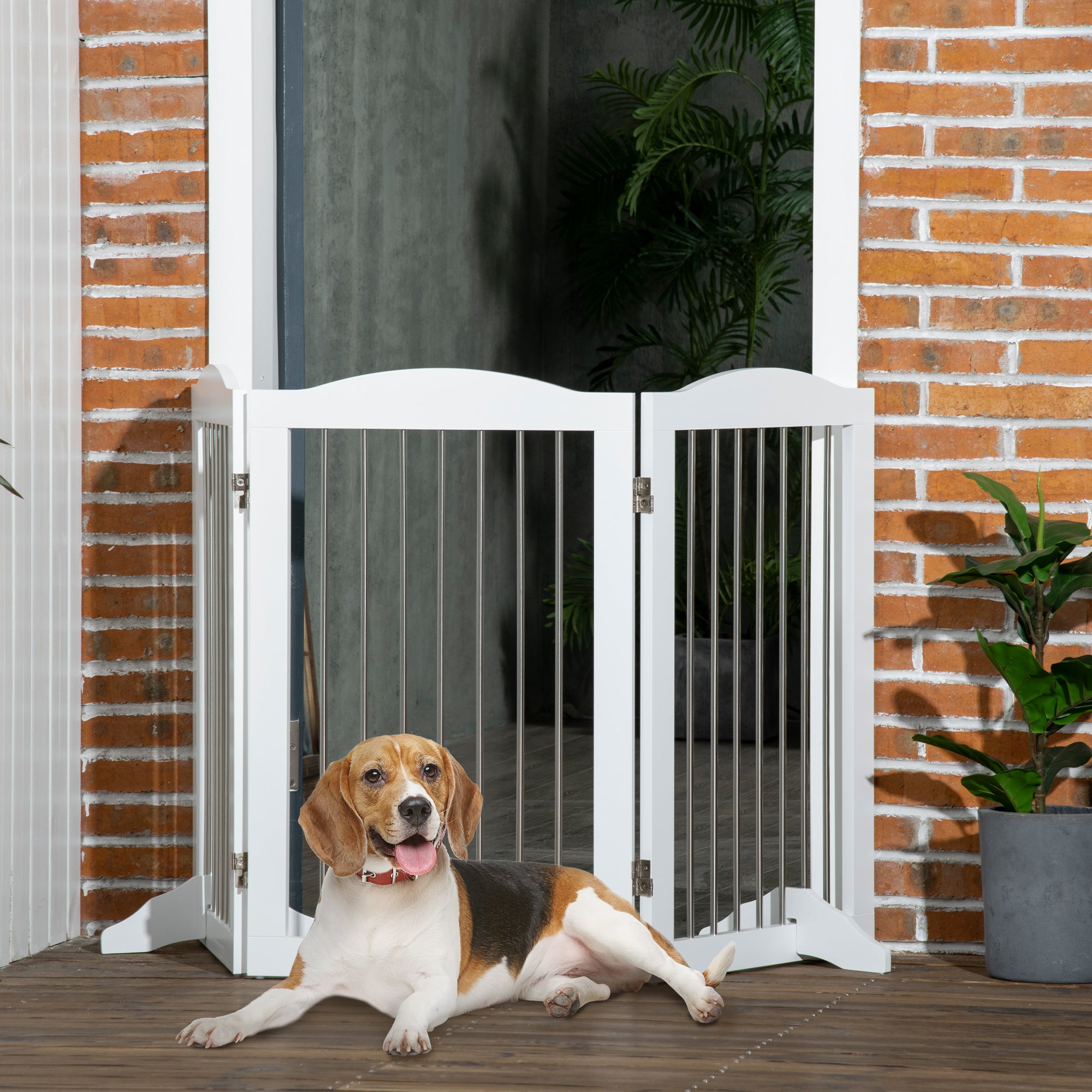 Dog Barrier, Door Guard, Foldable Dog Gate with Stand, 3 Panels, Stair Gate for Stairs, Hallway, White, 154 x 30 x 80 cm