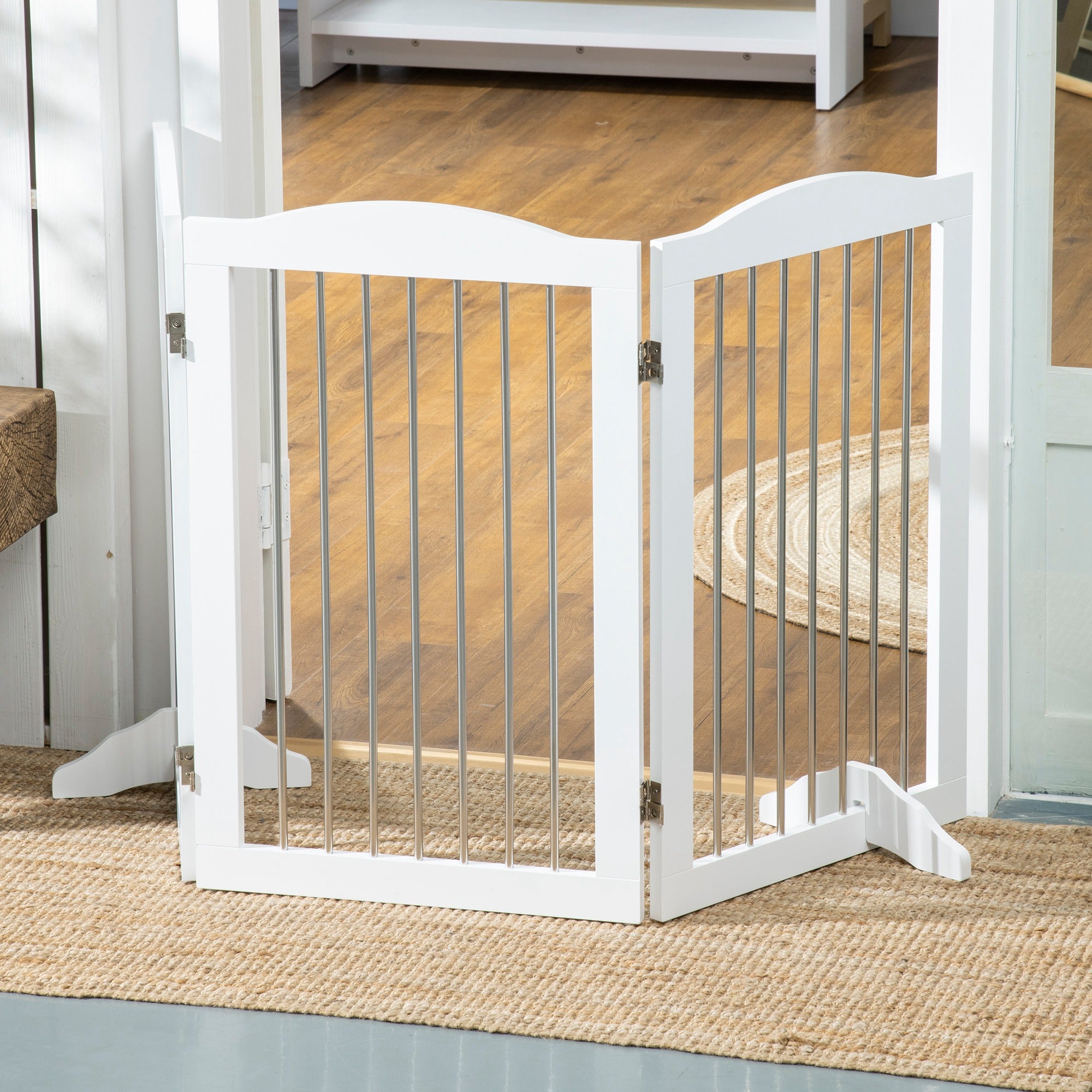 Dog Barrier, Door Guard, Foldable Dog Gate with Stand, 3 Panels, Stair Gate for Stairs, Hallway, White, 154 x 30 x 80 cm
