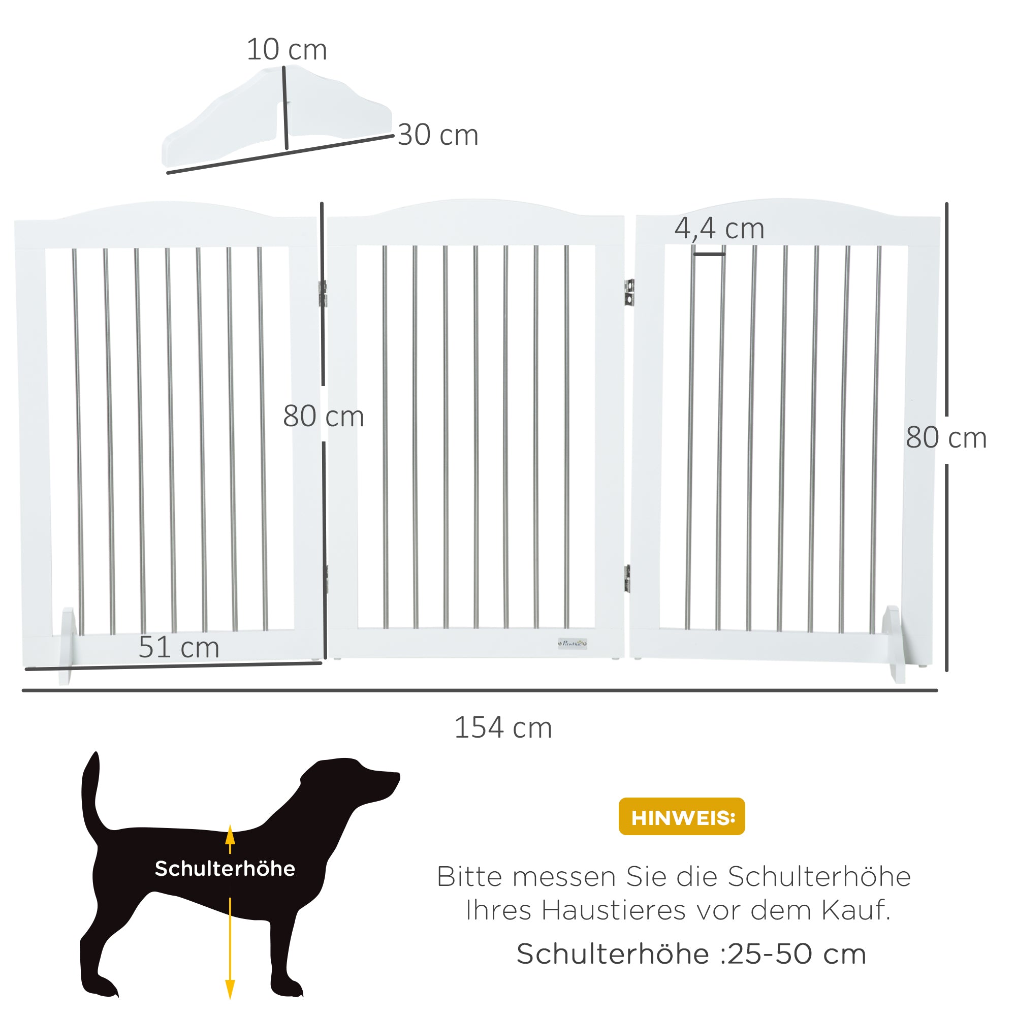 Dog Barrier, Door Guard, Foldable Dog Gate with Stand, 3 Panels, Stair Gate for Stairs, Hallway, White, 154 x 30 x 80 cm