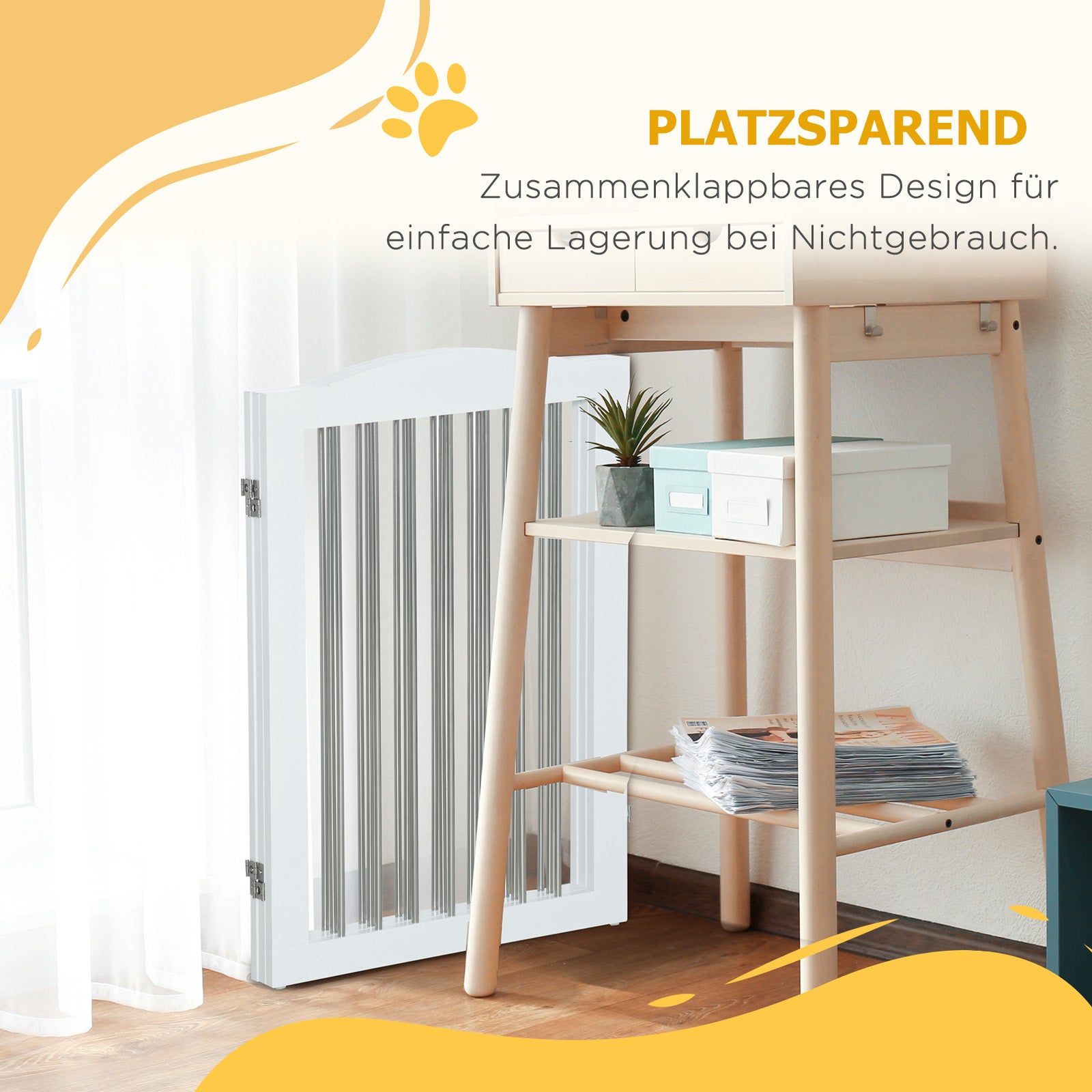 Dog Barrier, Door Guard, Foldable Dog Gate with Stand, 3 Panels, Stair Gate for Stairs, Hallway, White, 154 x 30 x 80 cm