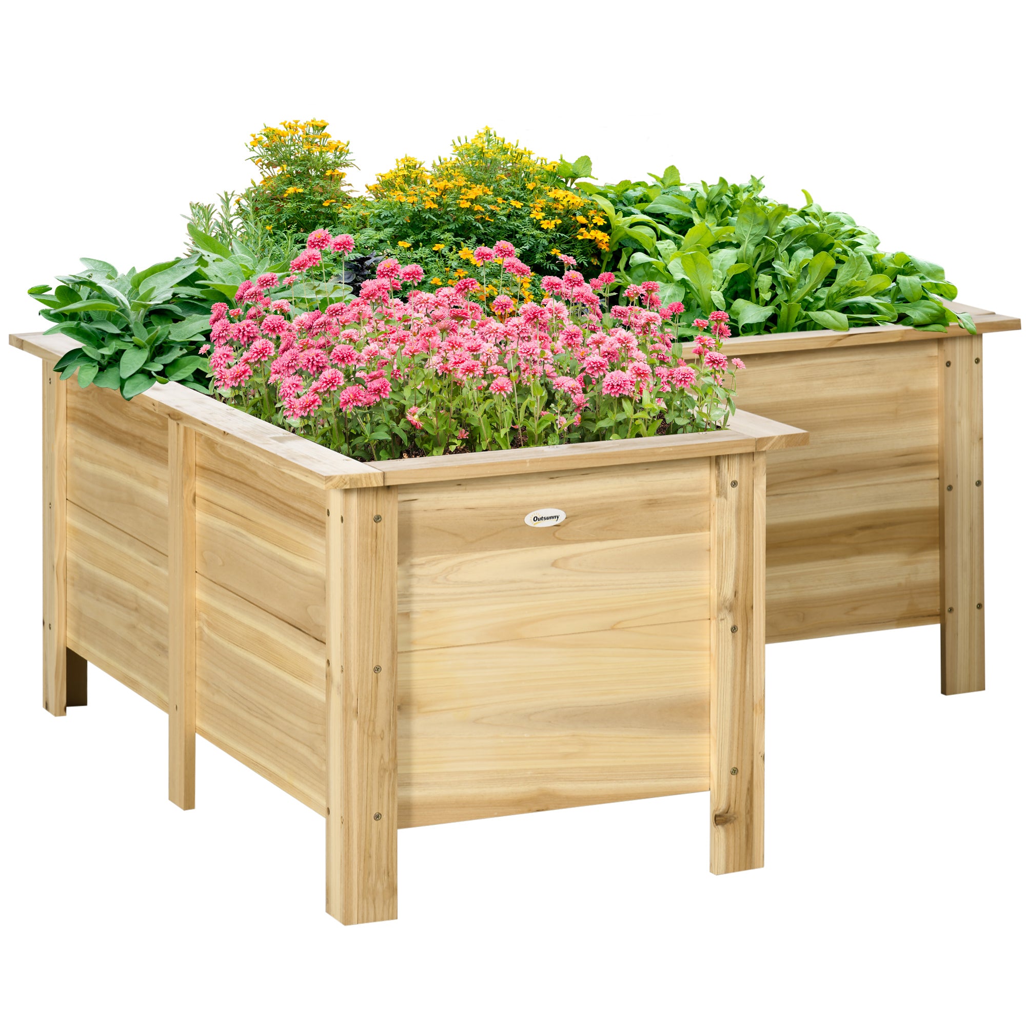 L-Shaped Elevated Wooden Planter with Non-Woven Liner, Outdoor Raised Bed for Vegetables & Flowers, 47.2" x 47.2" x 19.7", Natural