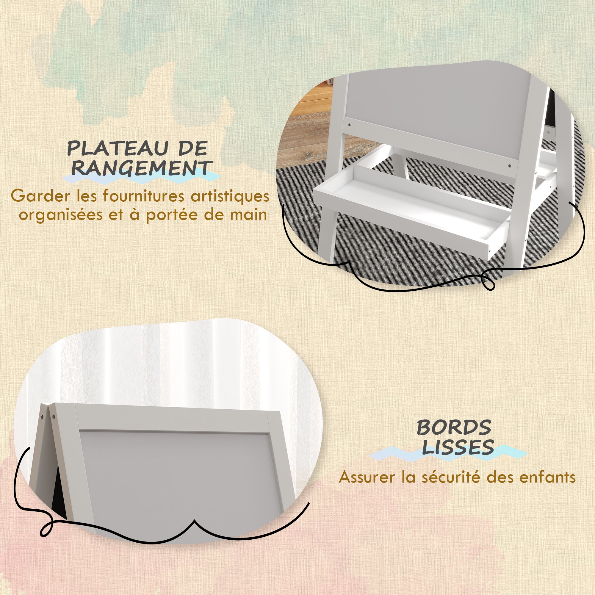 2-in-1 Children's Easel - magnetic whiteboard and chalkboard - 2 integrated storage trays - white