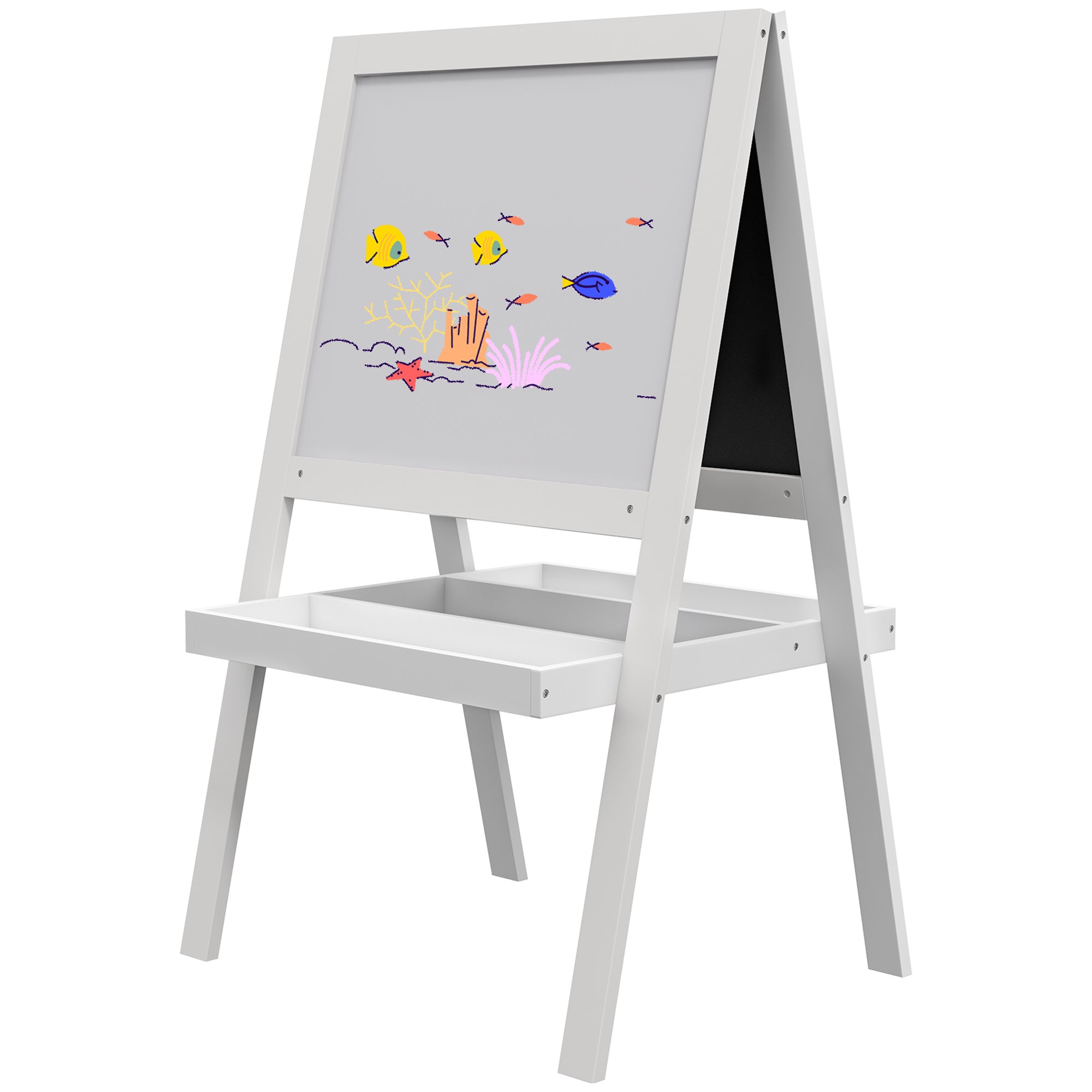2-in-1 Children's Easel - magnetic whiteboard and chalkboard - 2 integrated storage trays - white