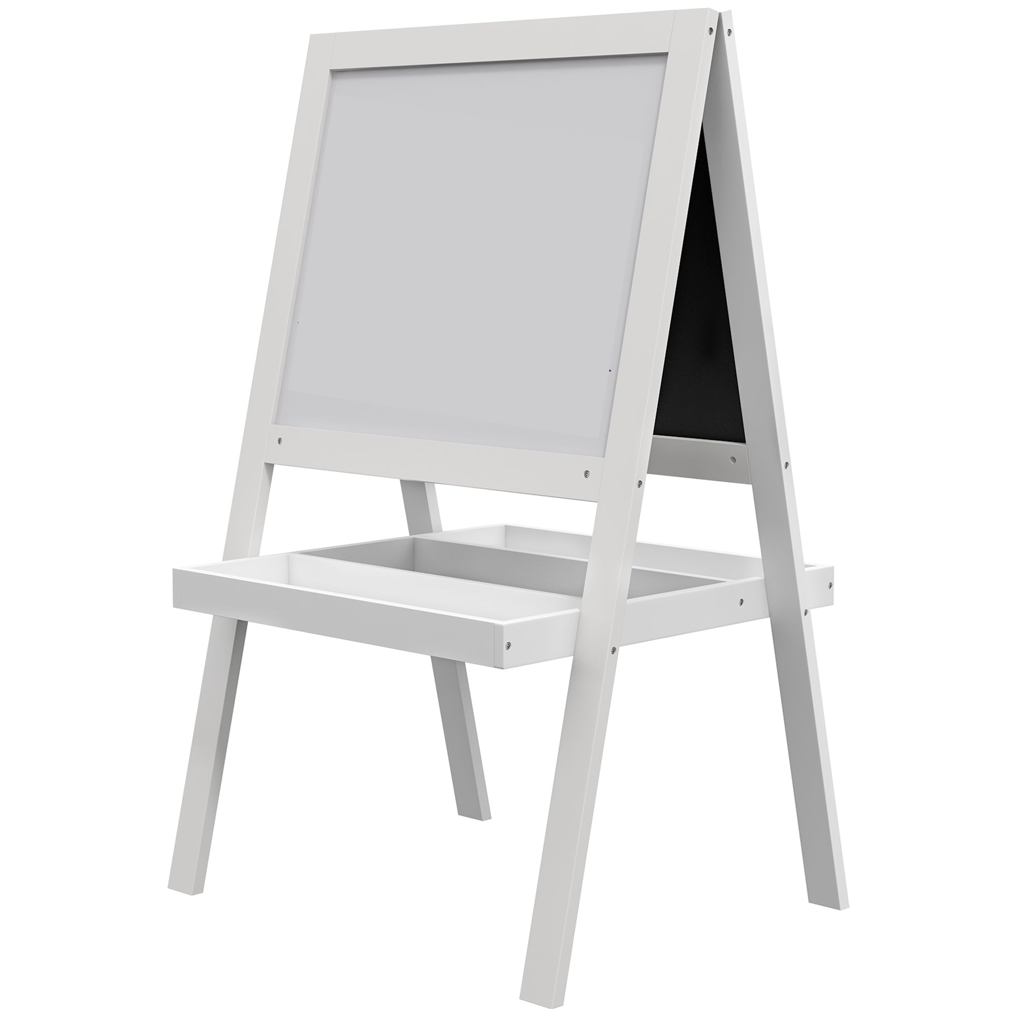2-in-1 Children's Easel - magnetic whiteboard and chalkboard - 2 integrated storage trays - white