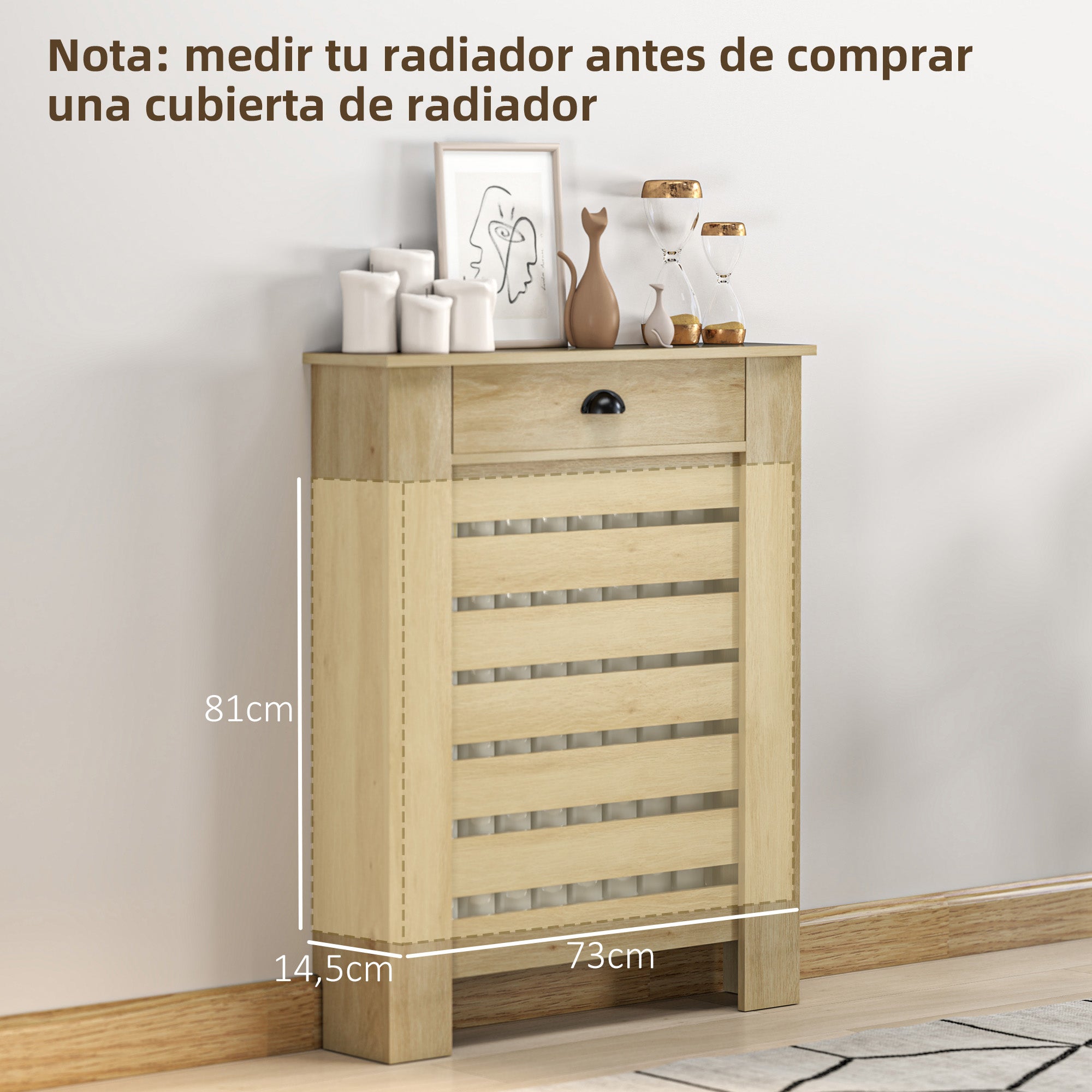 Radiator Cover with Drawer MDF Radiator Cover for Living Room Bedroom Hallway 78x19x95.5 cm Oak