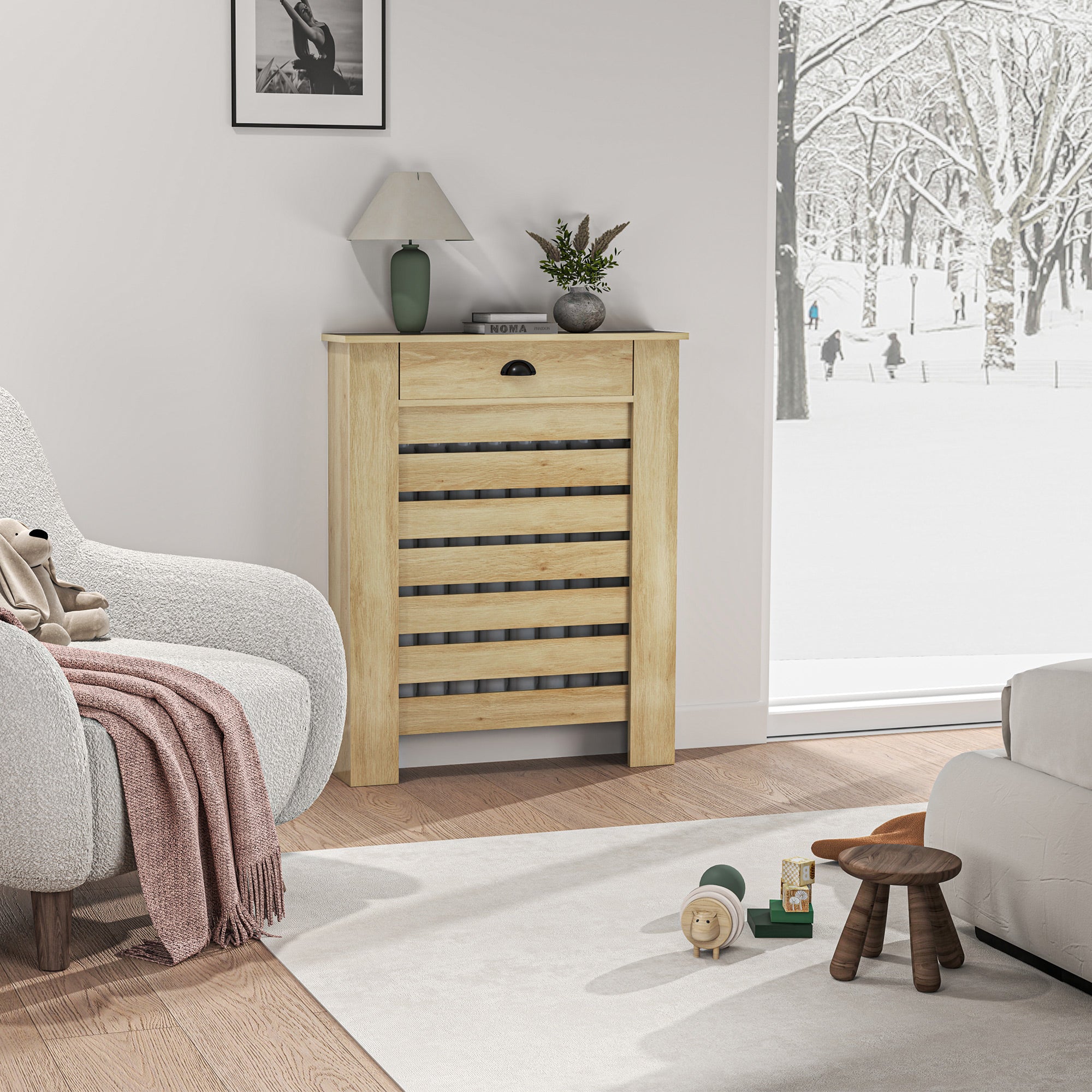 Radiator Cover with Drawer MDF Radiator Cover for Living Room Bedroom Hallway 78x19x95.5 cm Oak
