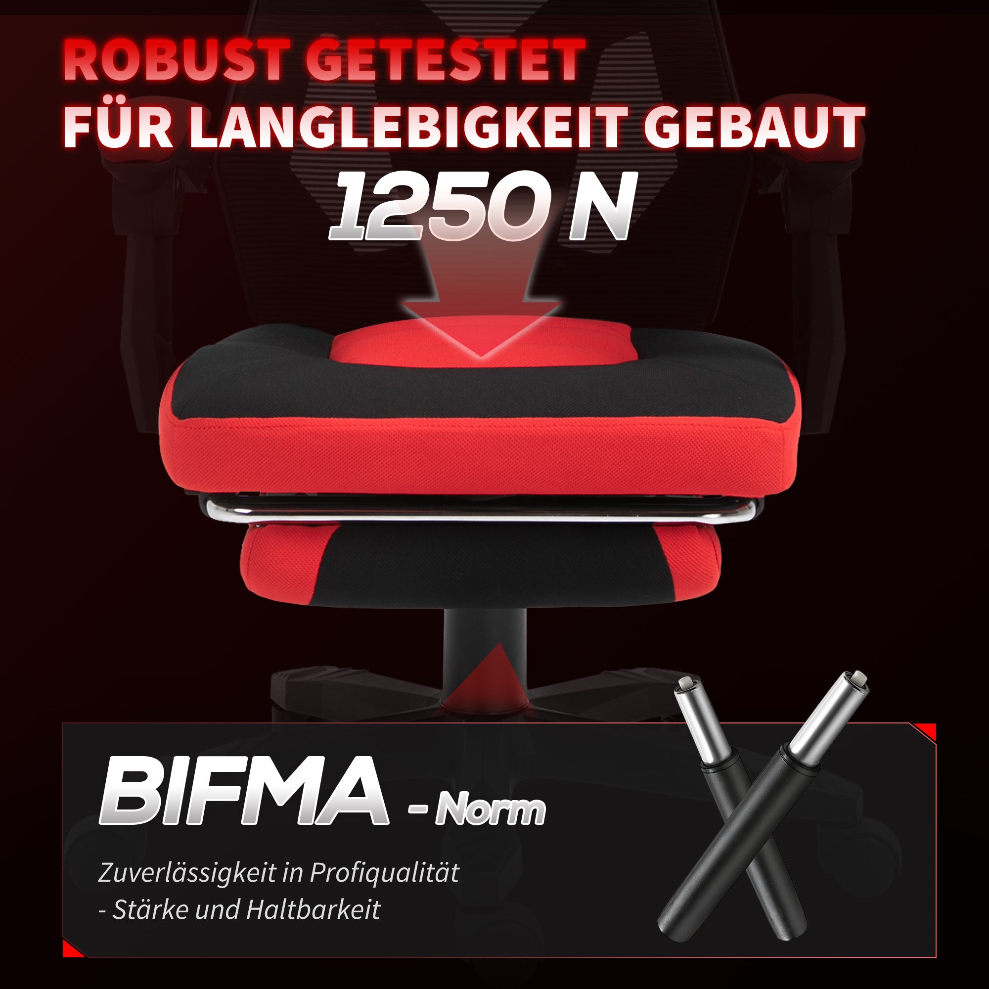 Ergonomic Office Chair, Gaming Chair, Swivel Chair with Footrest, PC Chair, Executive Chair, adjustable height, Polyester, Black+Red, 58 x 63 x 112-122 cm