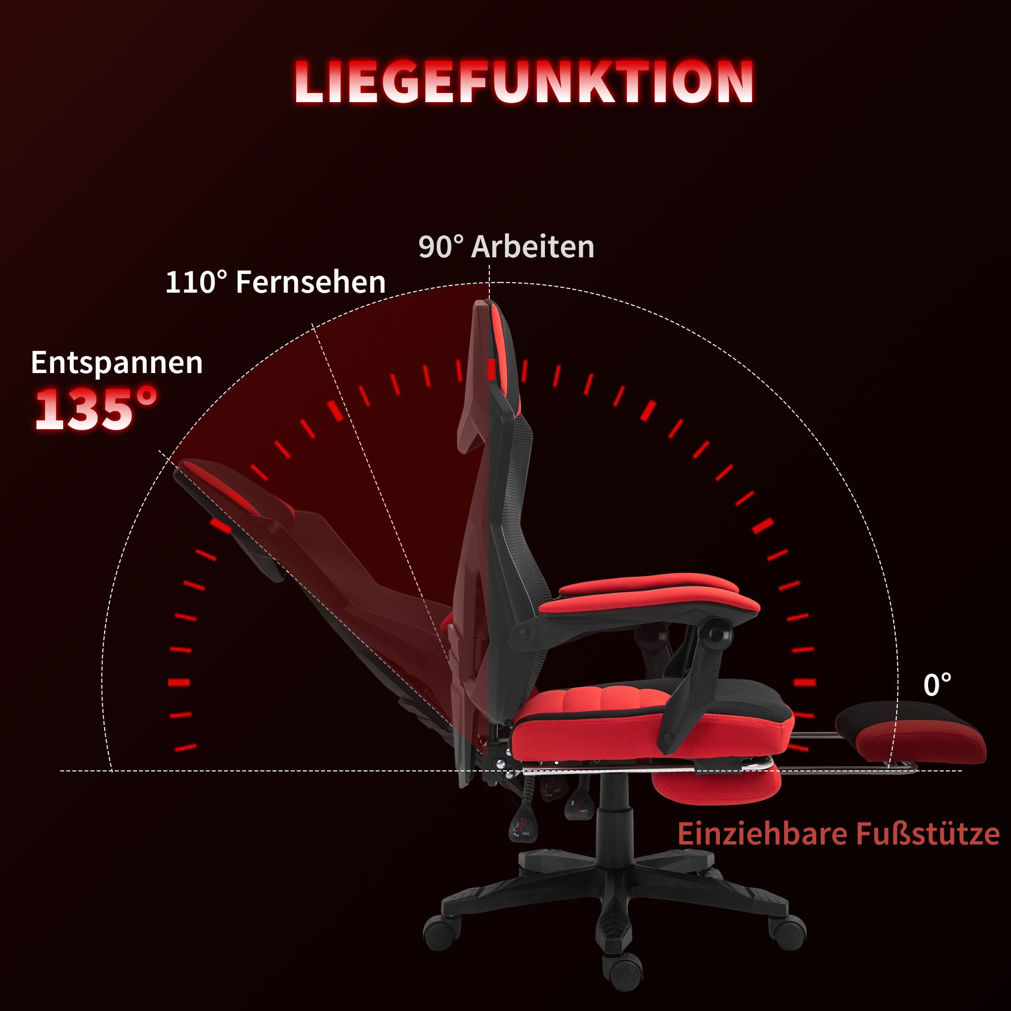 Ergonomic Office Chair, Gaming Chair, Swivel Chair with Footrest, PC Chair, Executive Chair, adjustable height, Polyester, Black+Red, 58 x 63 x 112-122 cm