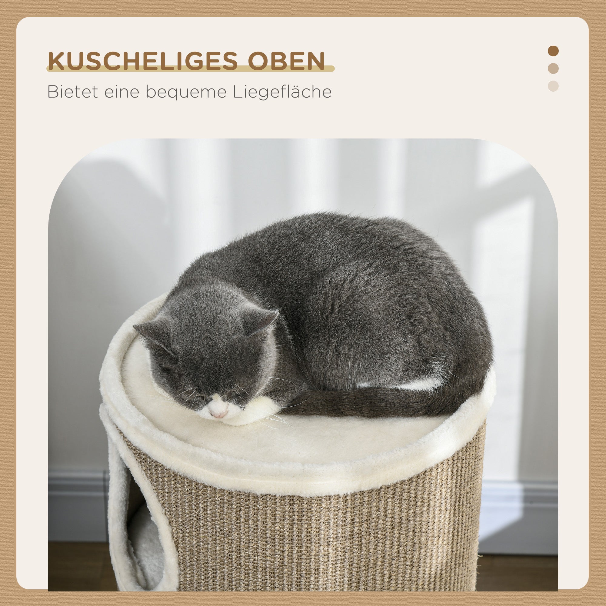 Scratching Barrel 70 cm High Ø 38 cm Three-Story Cat Barrel with Plush Edge, Cat Cave, Scratching Post for Small Cats, Brown