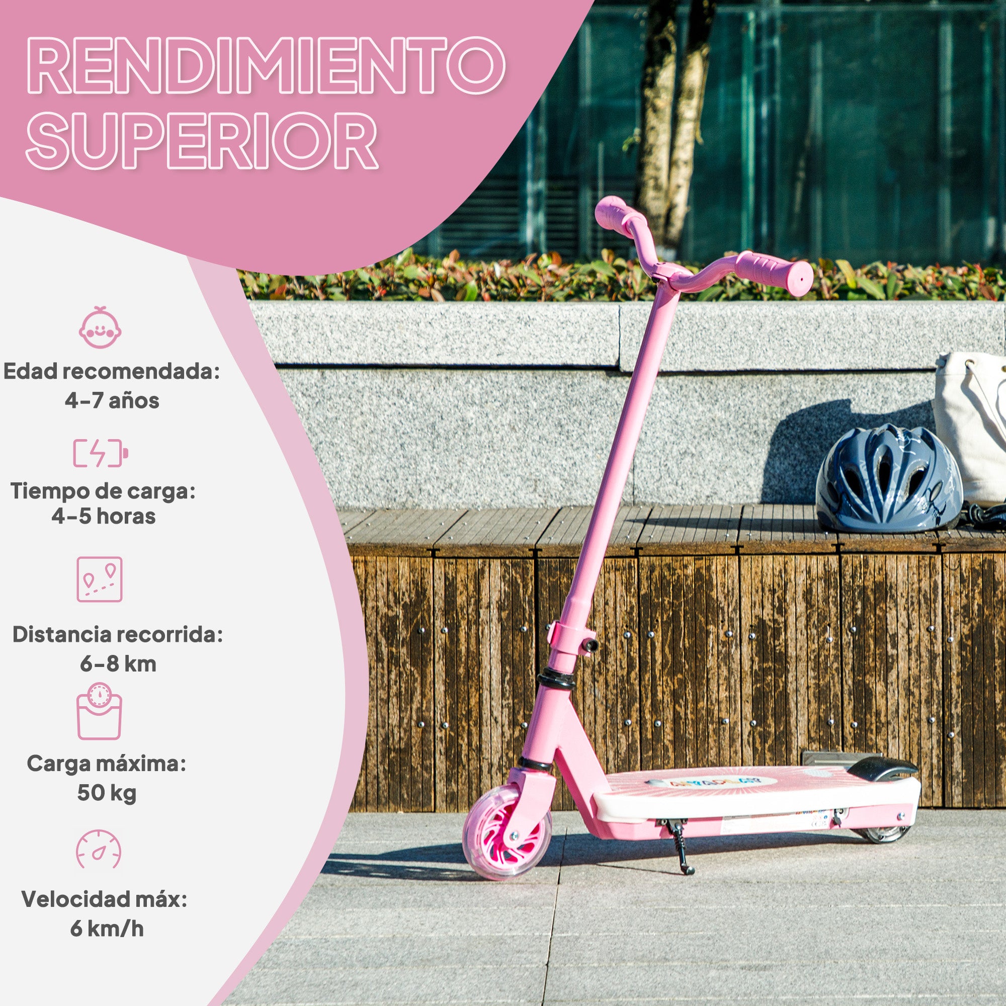 Electric Scooter for Kids 4-7 Years Electric Scooter Max 6 km/h Motor 80 W Maximum Range 8 km Children's Electric Scooter with LED Lights Rear Brake Pink