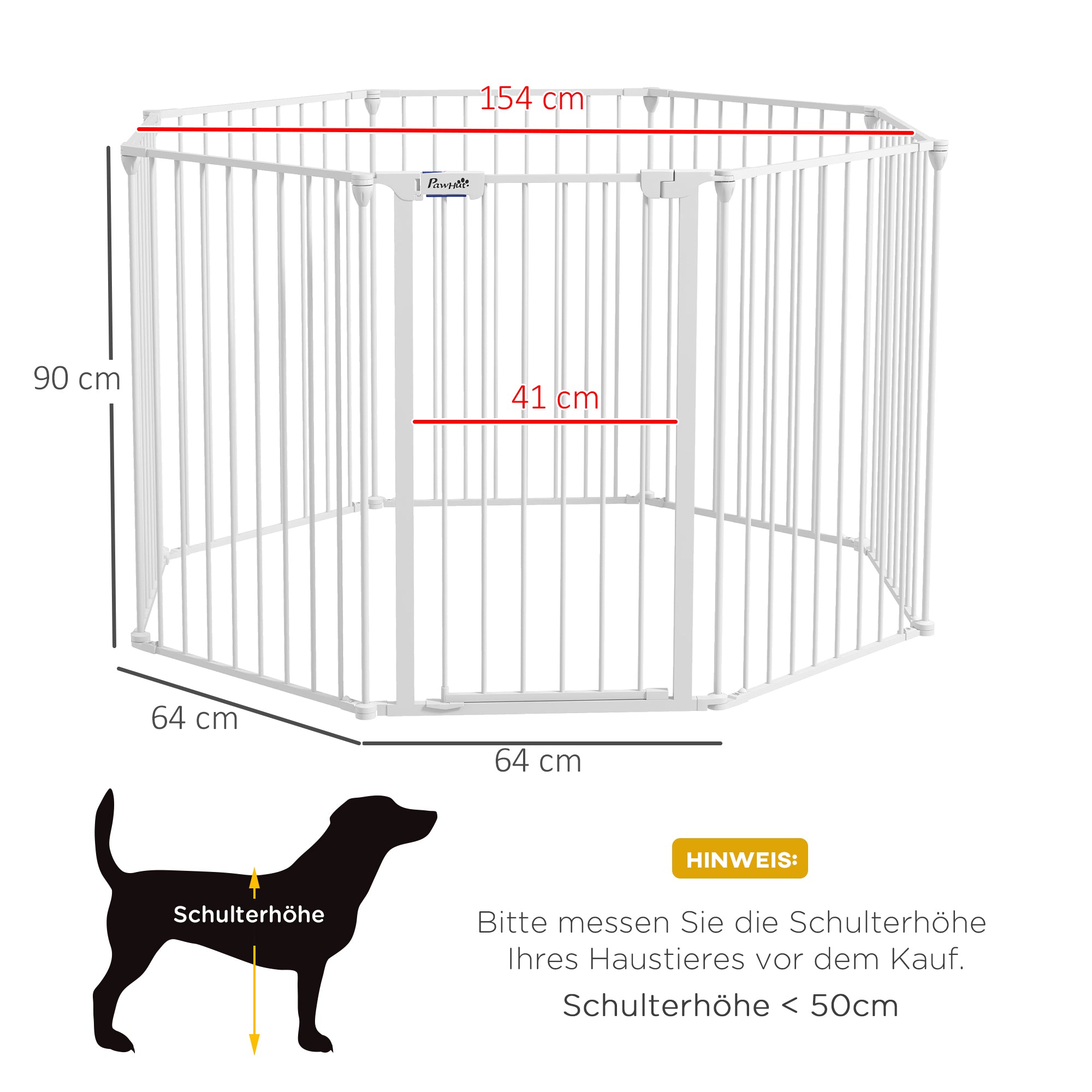 Foldable Puppy Playpen Pet Gate for Dogs, 90 cm High, Free-standing Enclosure with 8 Panels, Dog Safety Gate with Door, Flexible Fireplace Safety Gate for Dogs, Steel, White