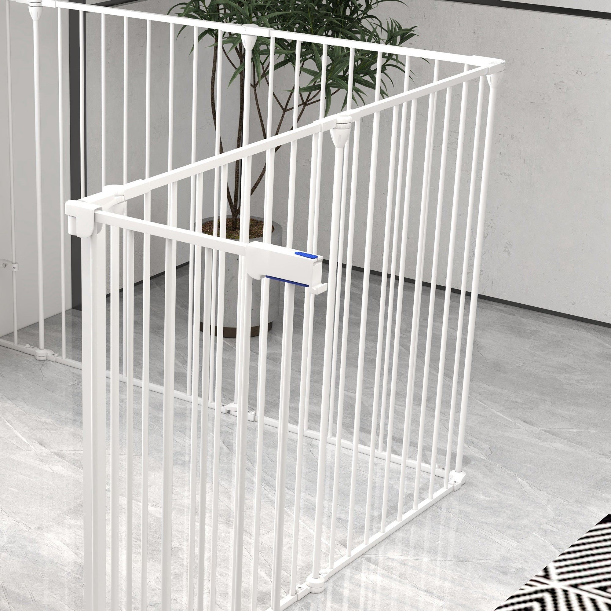 Foldable Puppy Playpen Pet Gate for Dogs, 90 cm High, Free-standing Enclosure with 8 Panels, Dog Safety Gate with Door, Flexible Fireplace Safety Gate for Dogs, Steel, White