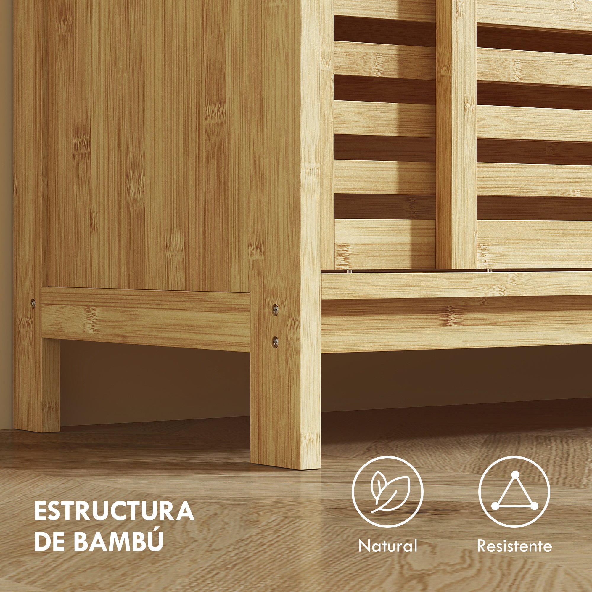Bamboo Bathroom Cabinet Bathroom Furniture with 2 Sliding Doors Slat Design 4 Shelves Storage Cabinet for Kitchen Living Room 80x34x80 cm Natural