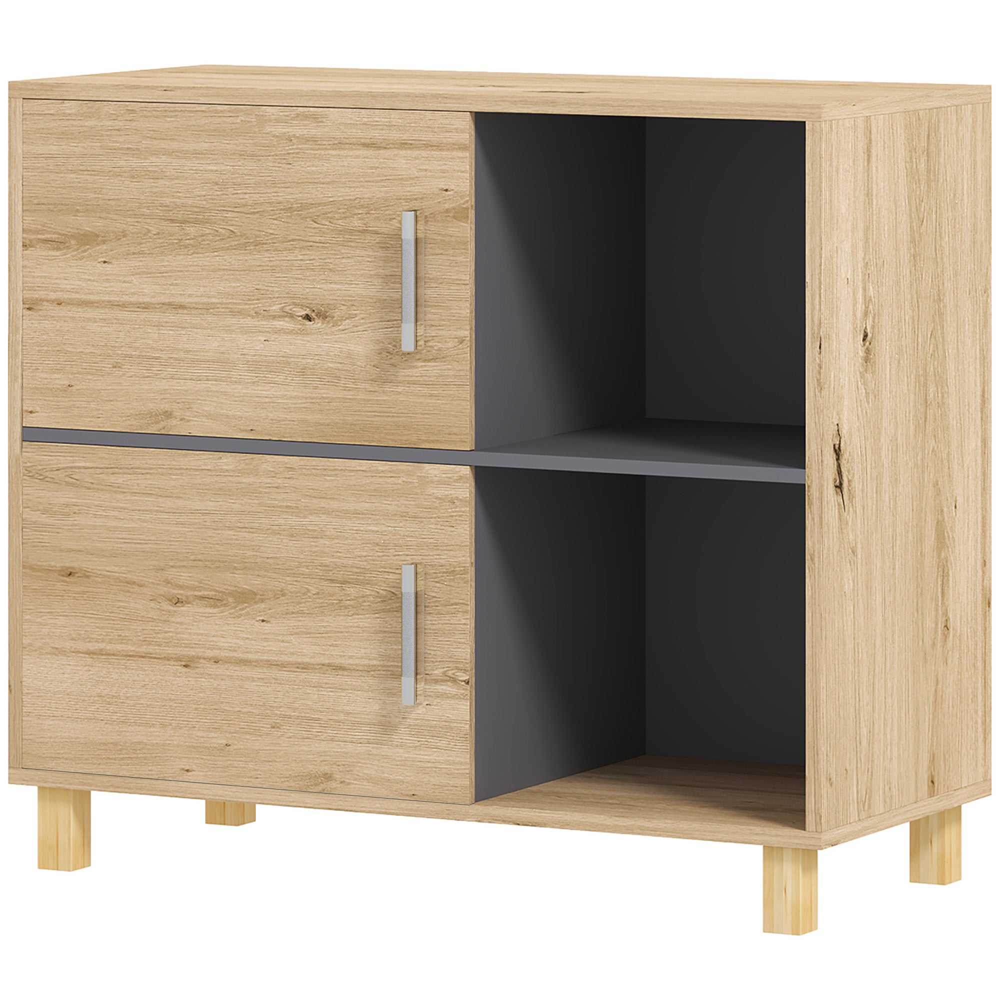 Bathroom Cabinet, Storage Cabinet with Open Compartments and Cabinet, Bathroom Cabinet size 80L x 35W x 70H cm, natural wood