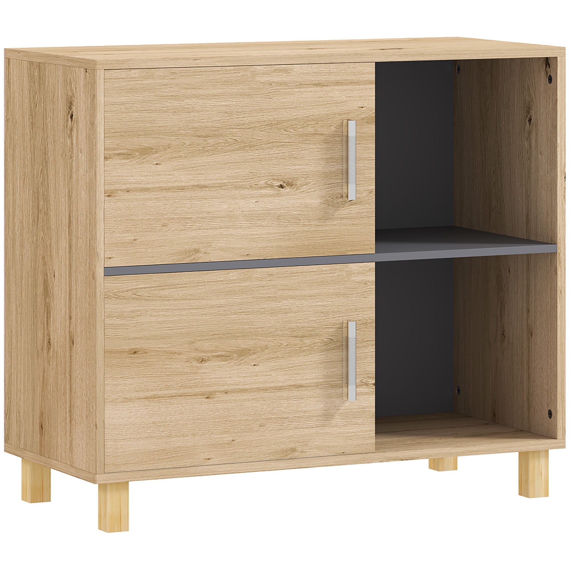 Bathroom Cabinet, Storage Cabinet with Open Compartments and Cabinet, Bathroom Cabinet size 80L x 35W x 70H cm, natural wood