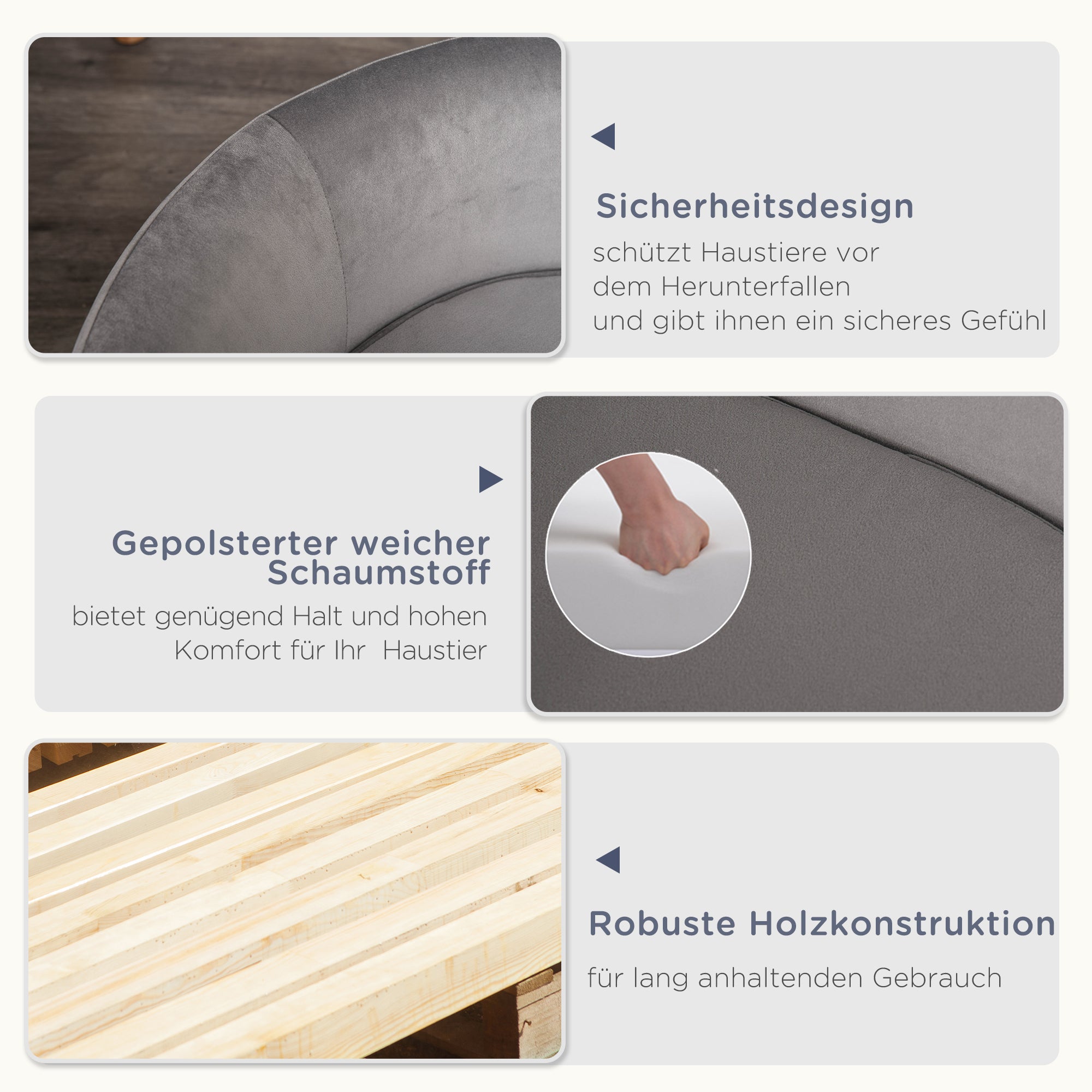 Pet Sofa Dog Sofa Dog Bed with Dutch Velvet Foam Birch Leg for Cats Dogs 86 x 55 x 33 cm Light Grey