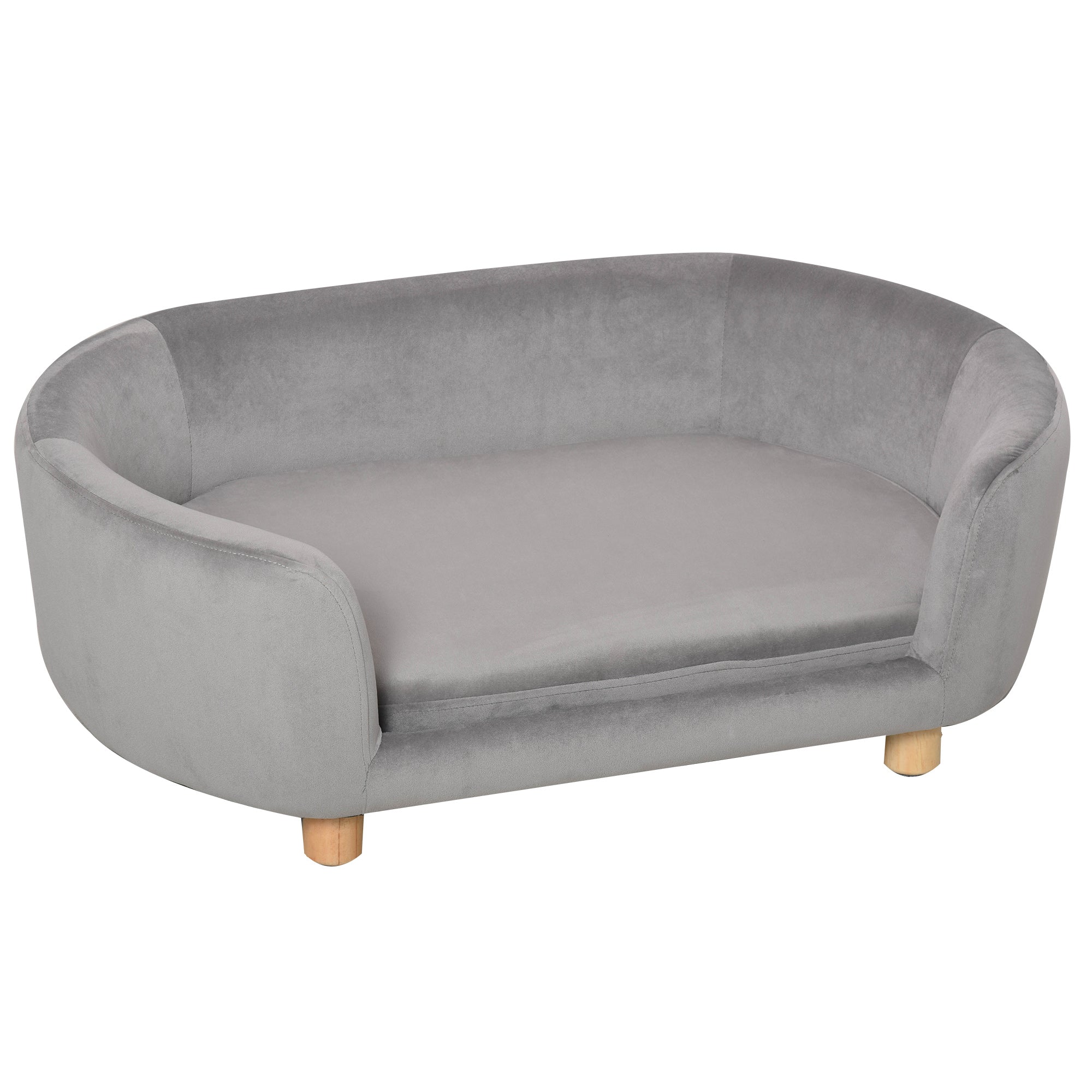 Pet Sofa Dog Sofa Dog Bed with Dutch Velvet Foam Birch Leg for Cats Dogs 86 x 55 x 33 cm Light Grey