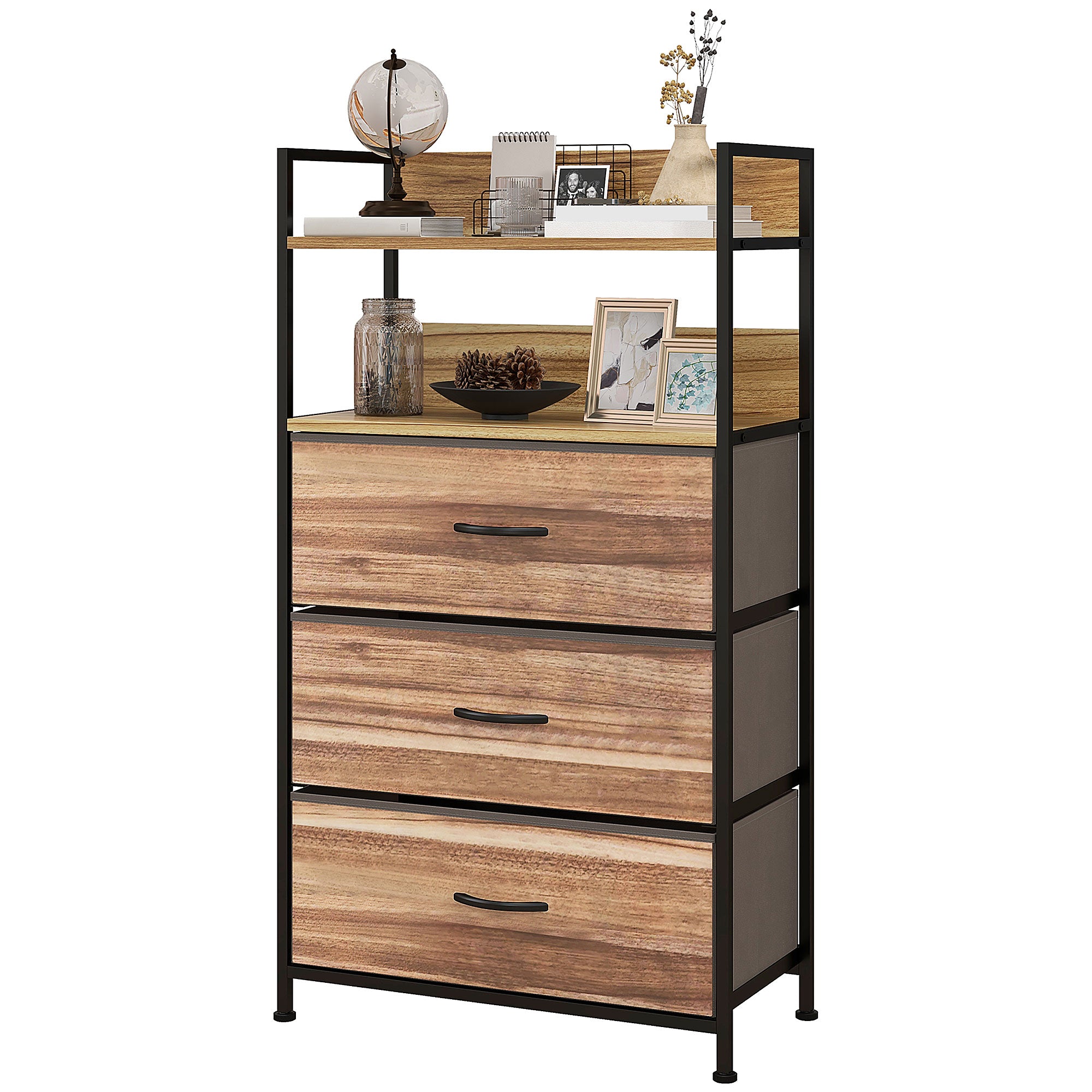 Industrial Style Storage Cabinet with 3 Removable Fabric Drawers and 2 Shelves - 60 x 29 x 101 cm - Wood and Black Metal Look