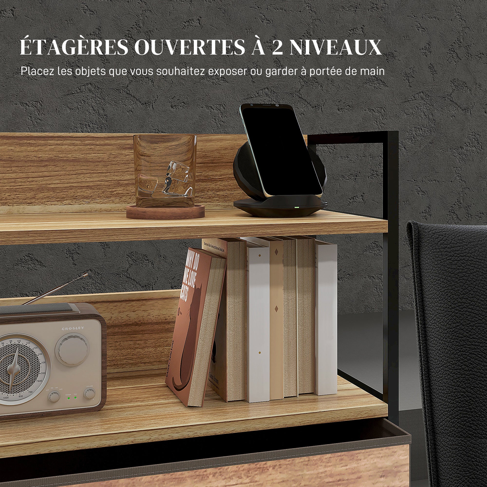 Industrial Style Storage Cabinet with 3 Removable Fabric Drawers and 2 Shelves - 60 x 29 x 101 cm - Wood and Black Metal Look