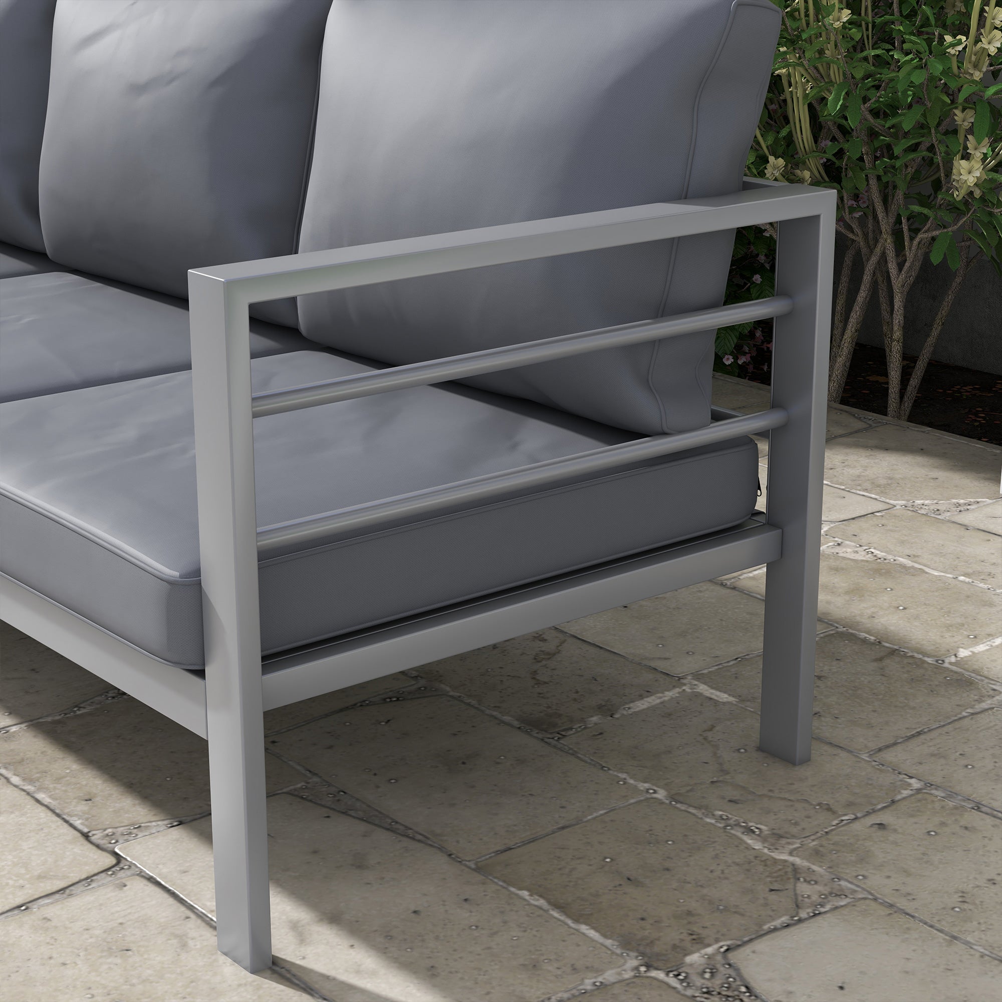 Garden Sofa 3-Seater Outdoor Sofa in Aluminum with Seat and Back Cushions - 185L x 66W x 64H cm