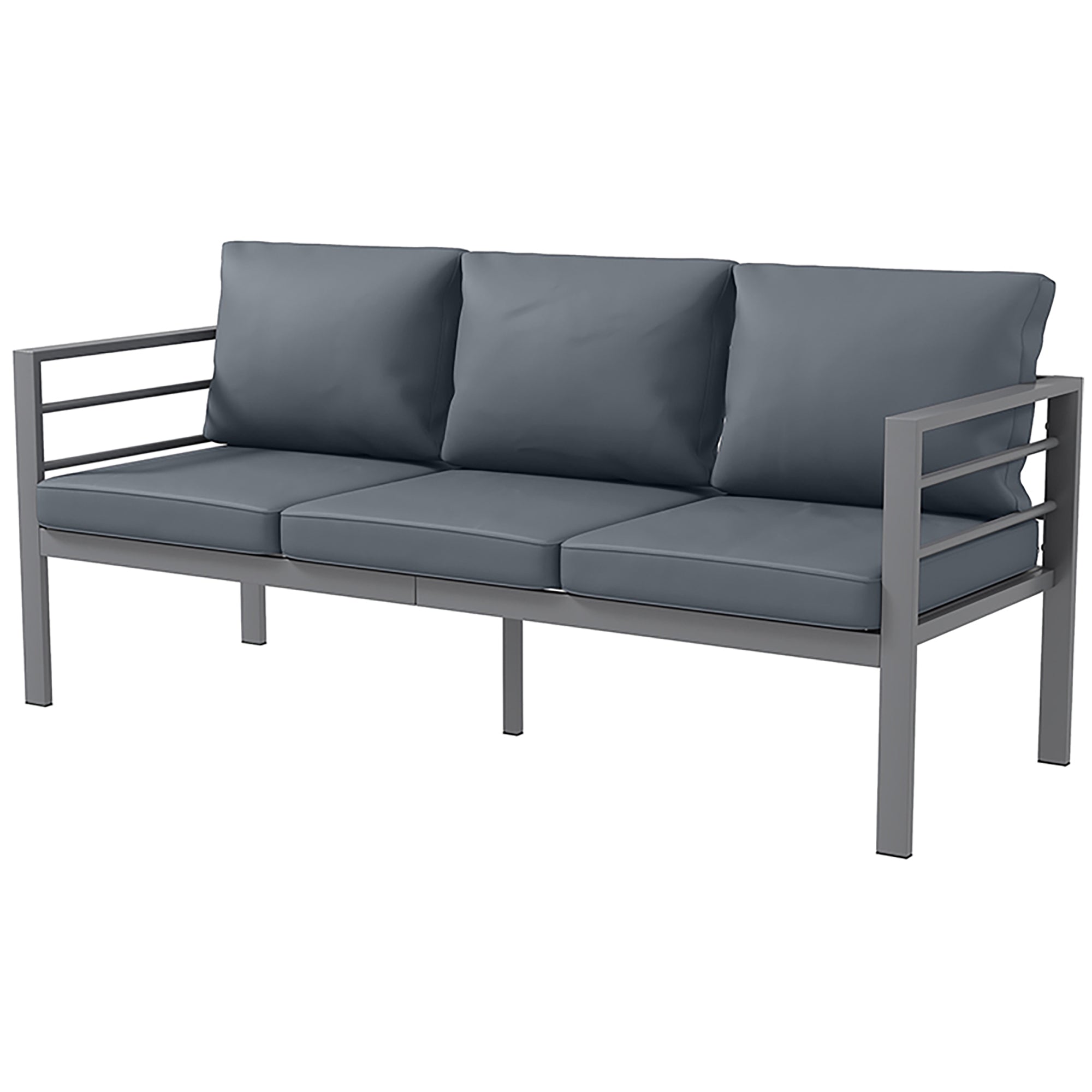 Garden Sofa 3-Seater Outdoor Sofa in Aluminum with Seat and Back Cushions - 185L x 66W x 64H cm